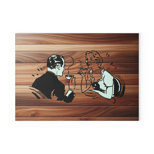 Vintage Romance Glass Cutting Board, Kitchen Decor, Wedding Gift, Culinary Art, Home Entertaining