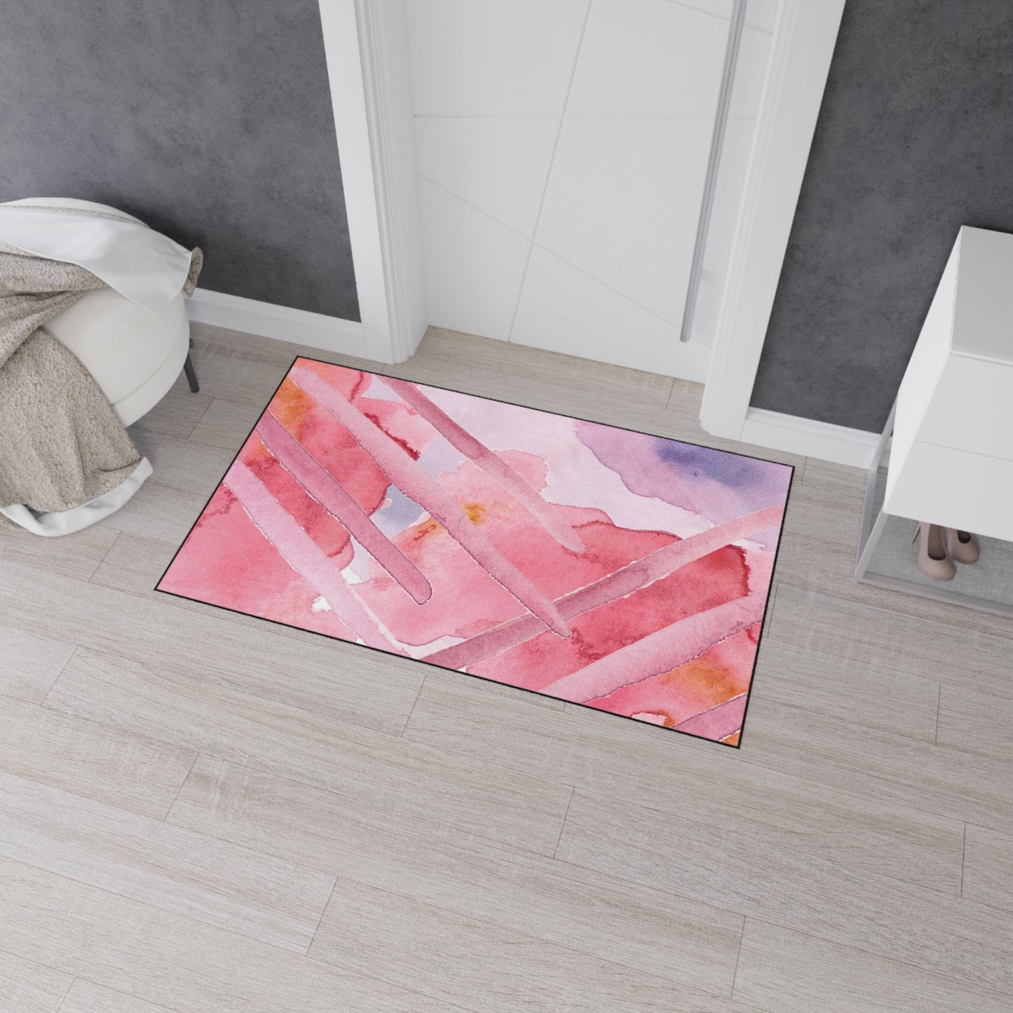 Pink Watercolor Abstract Heavy-Duty Floor Mat — Slip-Resistant Entry & Kitchen Rug