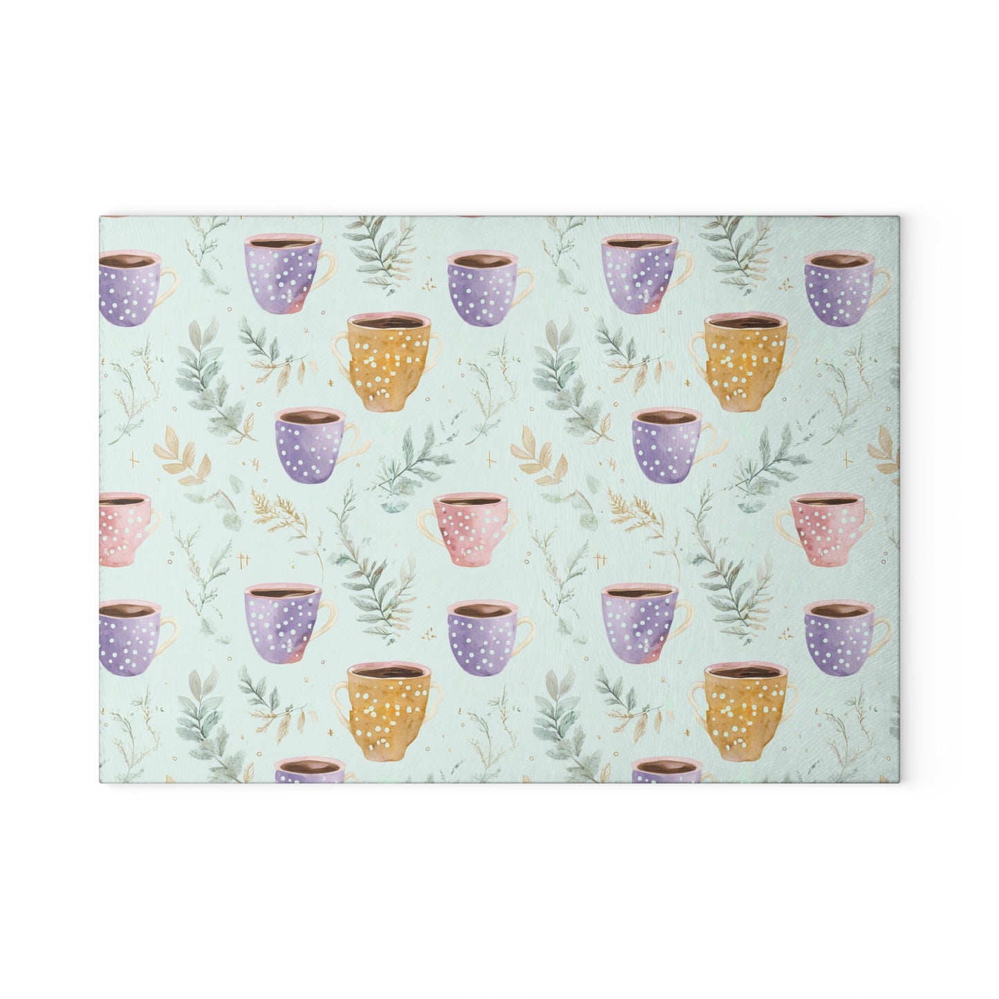 Ceramic Mugs Pattern Glass Cutting Board — Pastel Teacup Kitchen Chopping Board