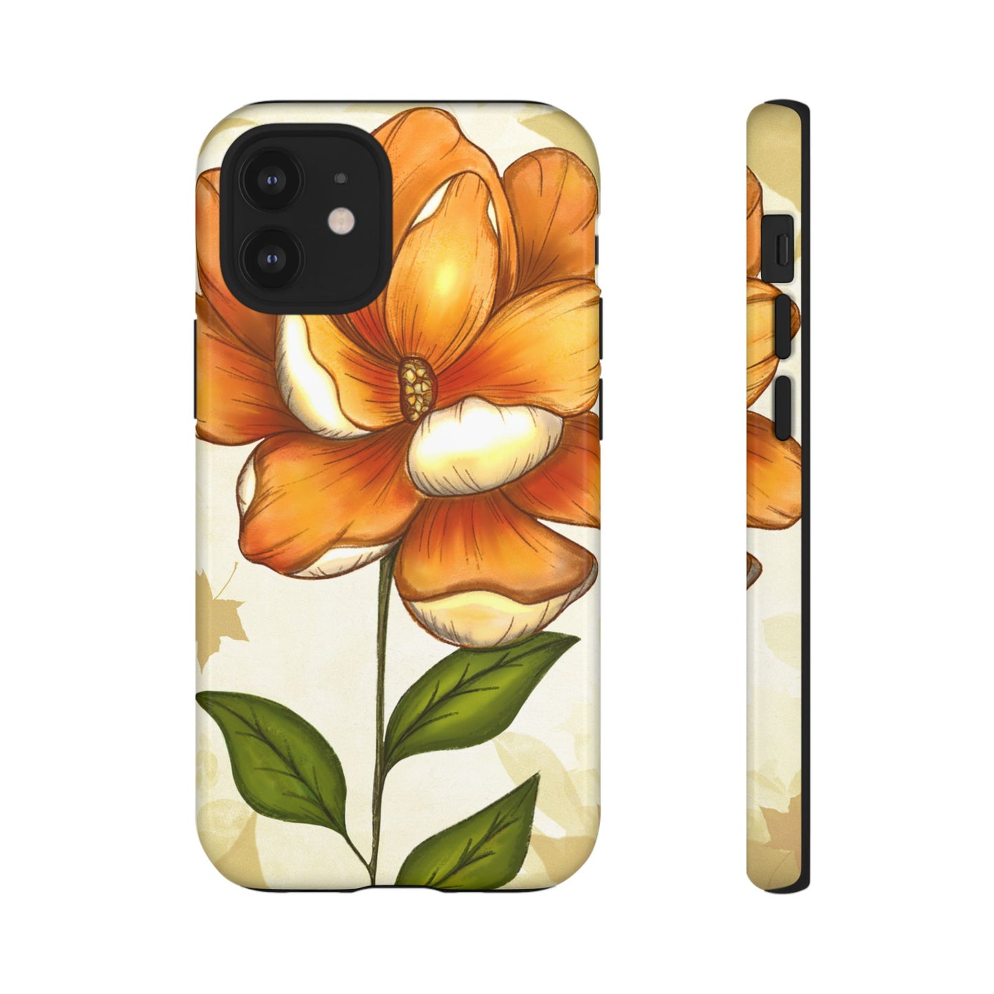 Floral Phone Case with Orange Flower Design, Tough Phone Cover, Floral Gift, Stylish Tech Accessory, Nature Lovers, Spring Vibes
