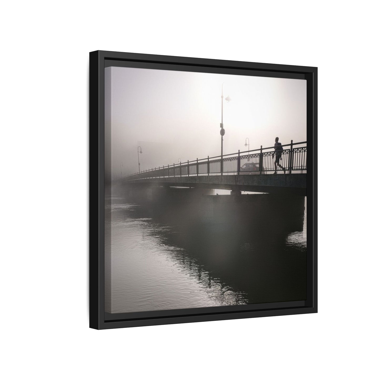 Framed Matte Canvas - Foggy Bridge Black & White Photography