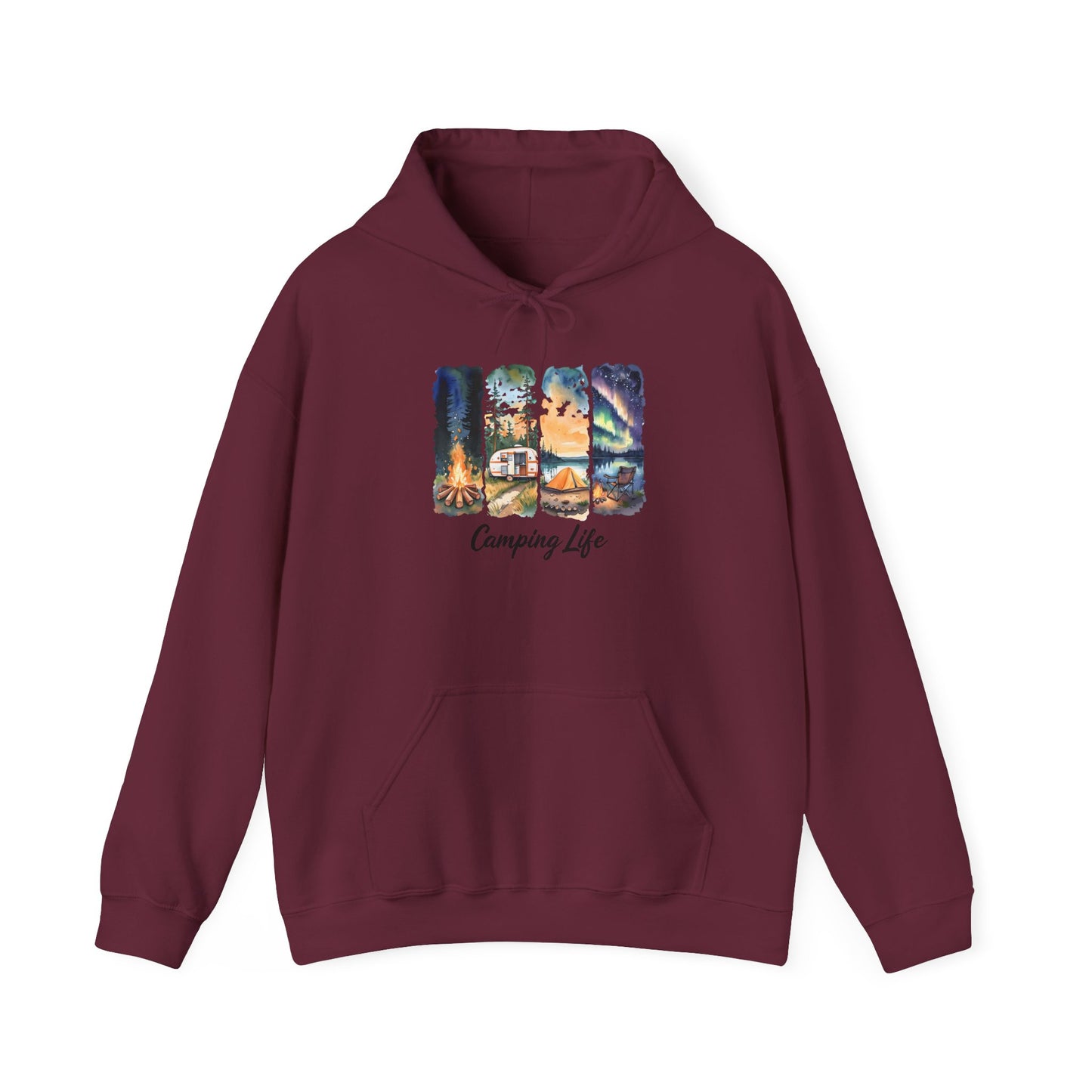 Camping Life Hoodie – Outdoor Illustrated Campsite Scenes