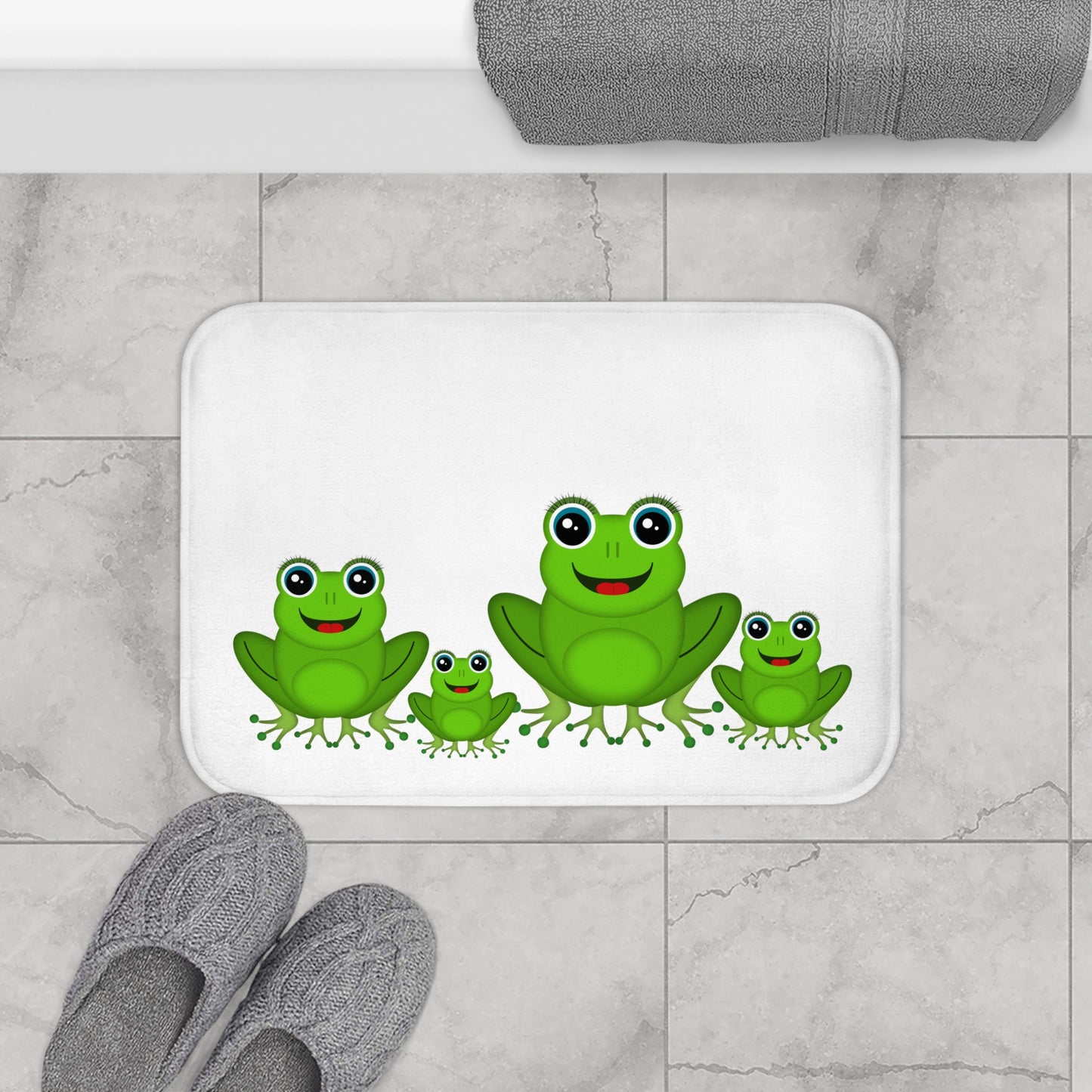 Playful Frog Bath Mat, Fun Bathroom Decor, Kids Bath Accessory, Froggy Home Essentials, Gift for Nature Lovers
