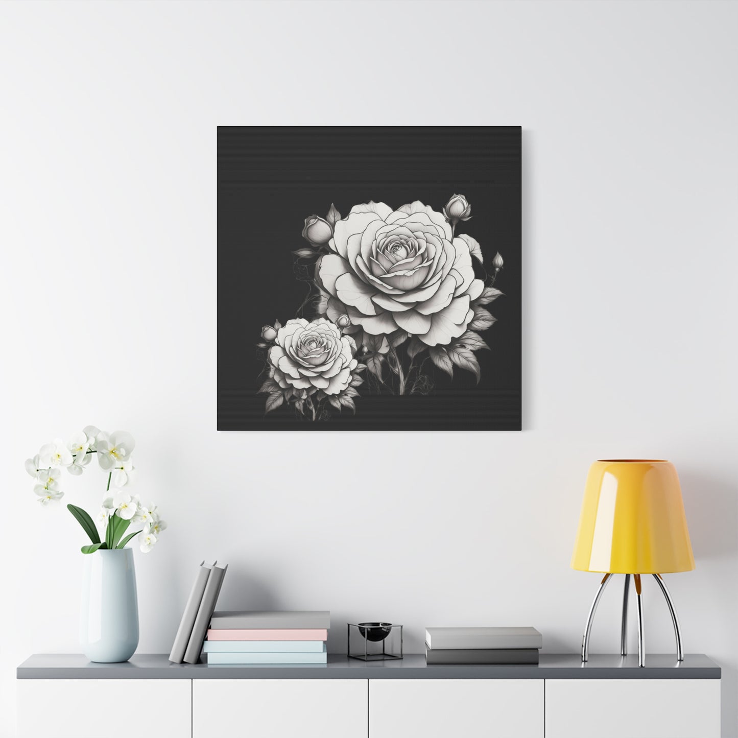 Monochrome Rose Canvas Print — Black & White Floral Wall Art