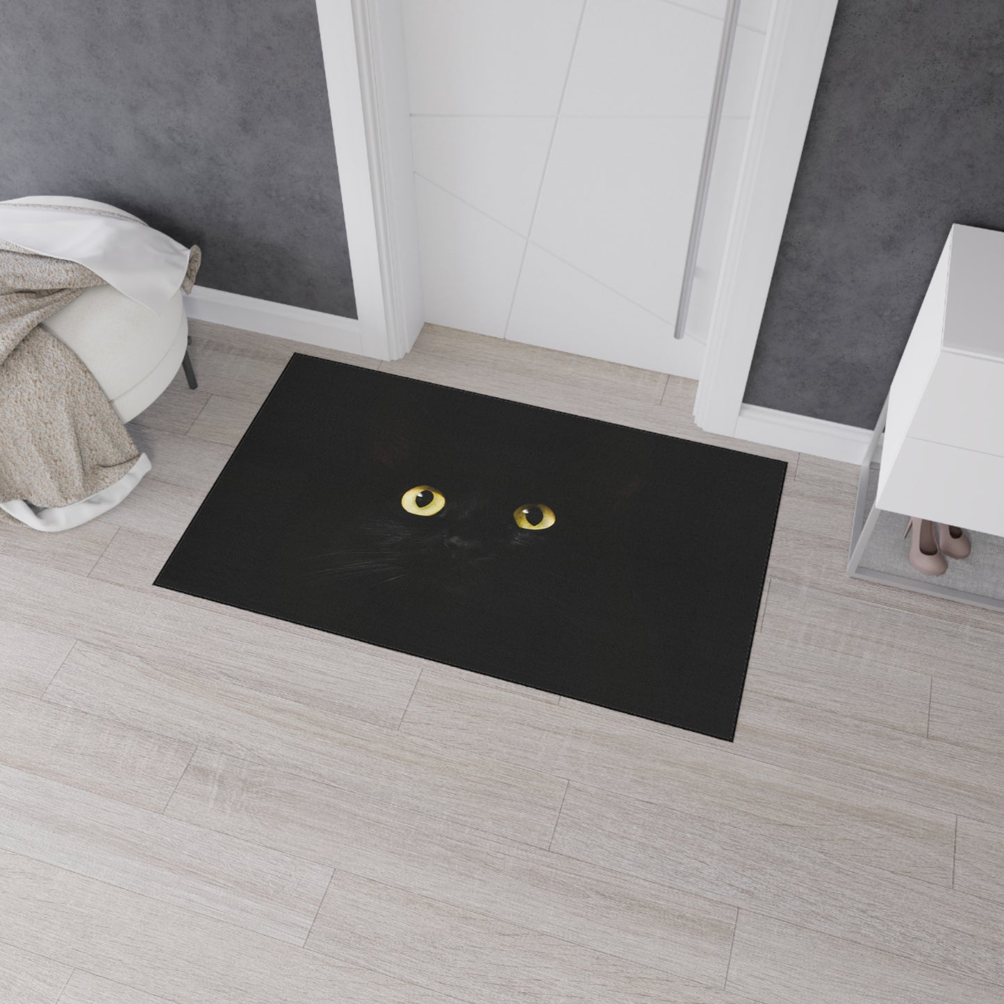 Black Cat Eyes Floor Mat — Heavy Duty Halloween Entry Rug