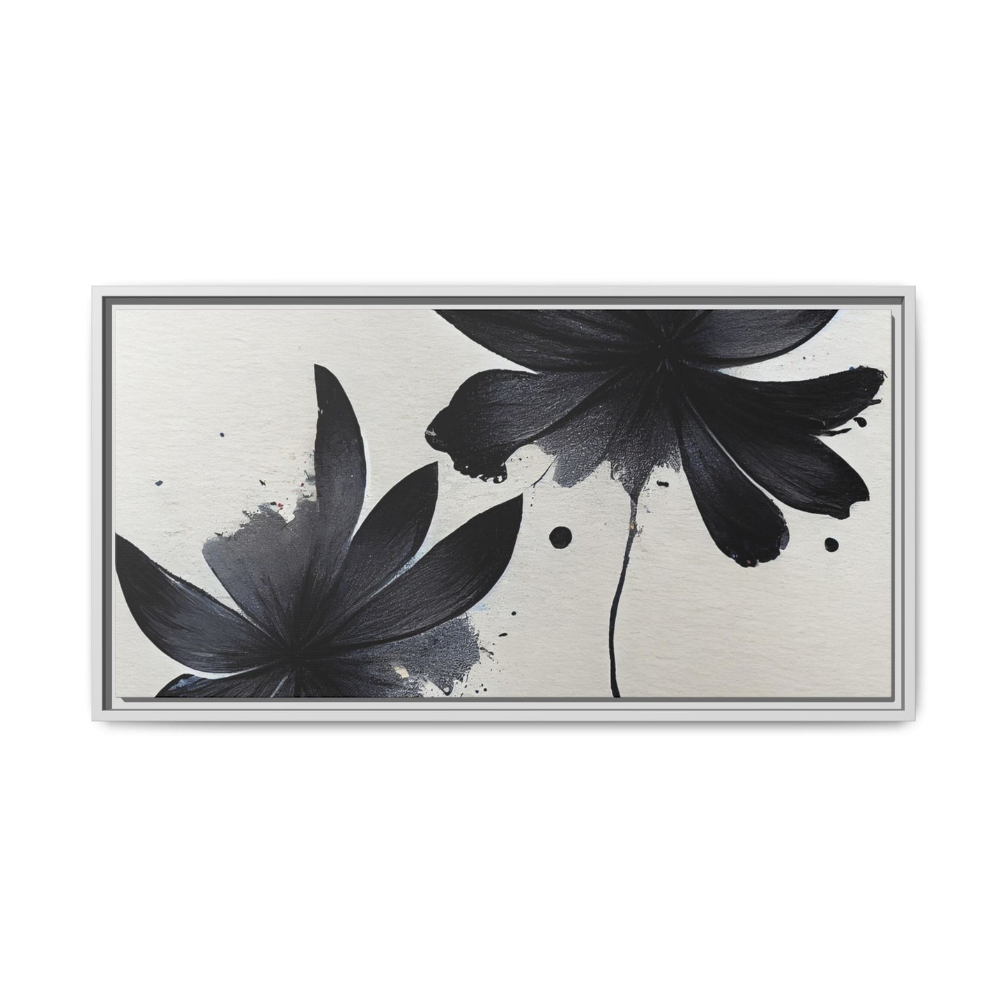 Framed Black Floral Matte Canvas Wall Art — Monochrome Botanical Print