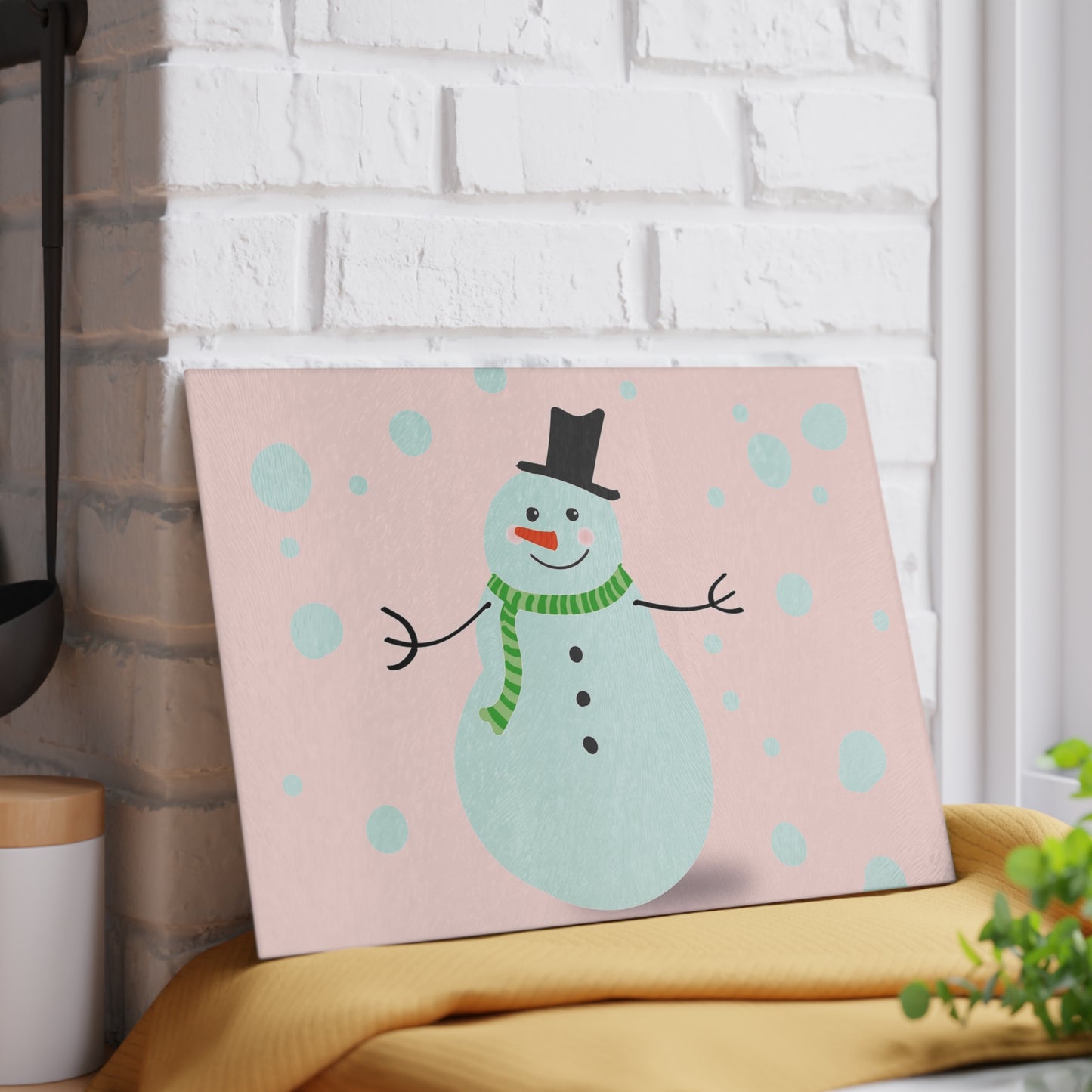 Festive Snowman Glass Cutting Board | Kitchen Decor, Holiday Gift, Winter Cooking, Unique Gift Idea, Home Essentials