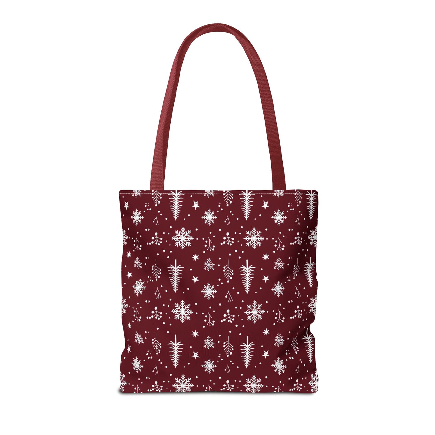 Christmas Snowflake Tote Bag – Burgundy Holiday Patterned Carryall
