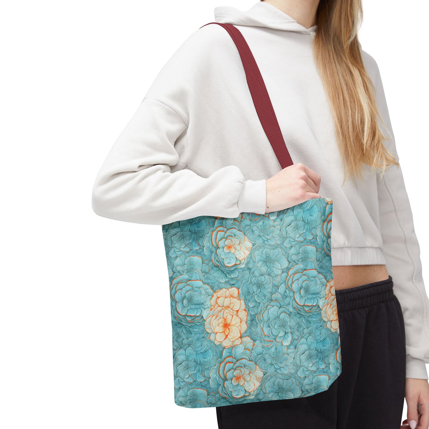 Floral Watercolor Tote Bag — Teal Succulent Pattern