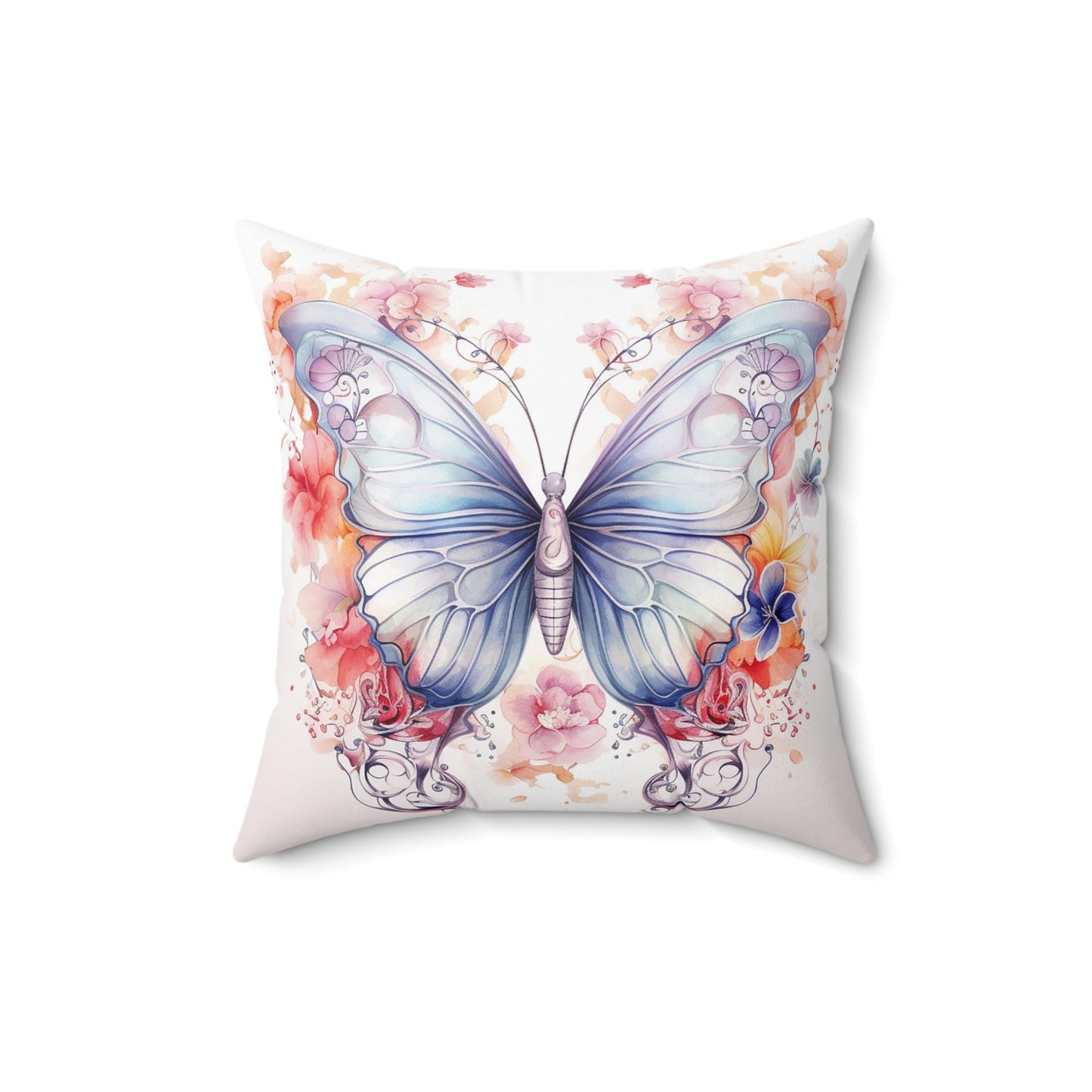 Butterfly Floral Square Pillow, Cozy Home Decor, Gift for Nature Lovers, Spring Decor, Butterfly Art Cushion