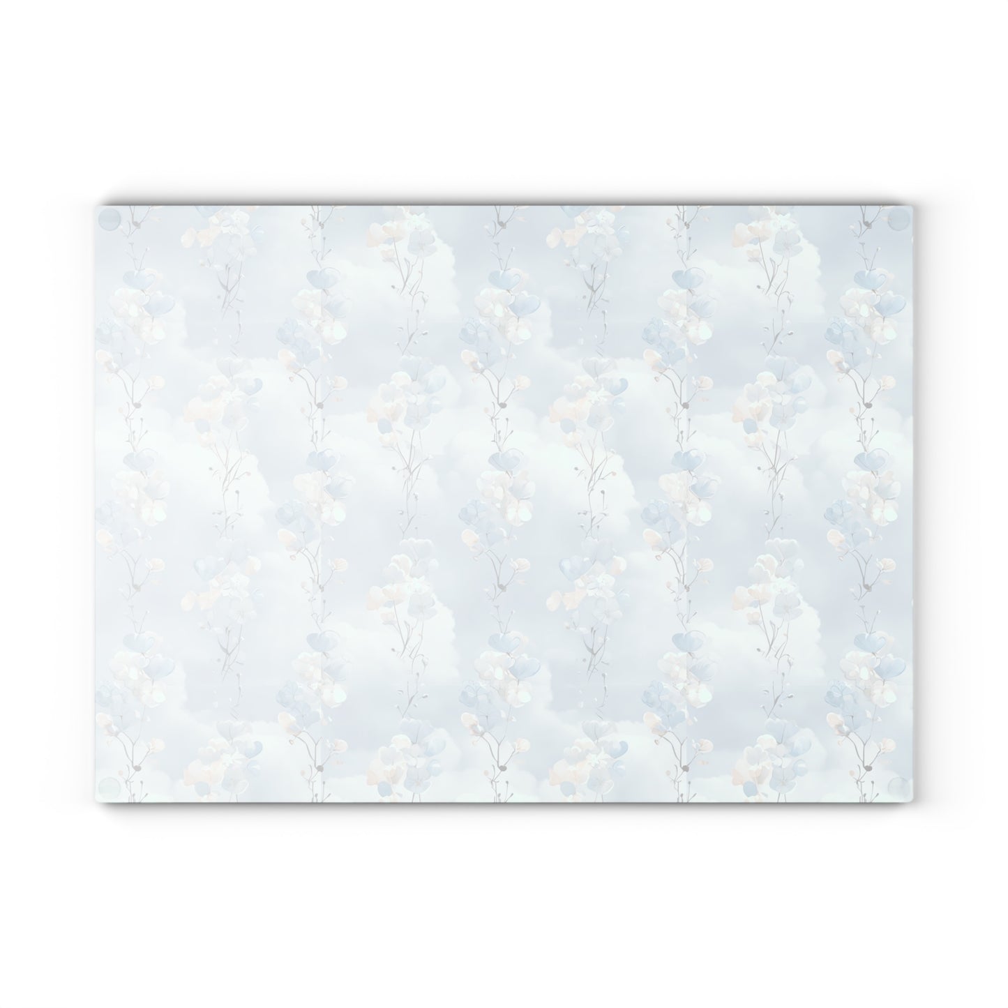 Glass Cutting Board — Soft Blue Watercolor Floral Pattern