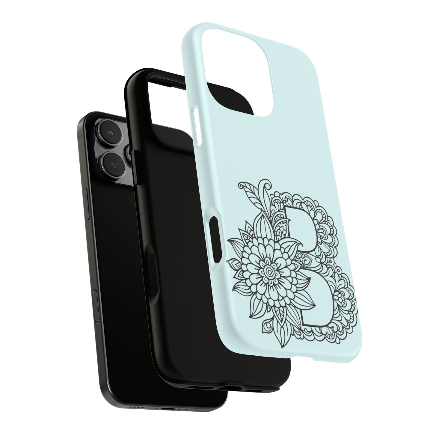 Personalized Tough Phone Case- Letter B, Floral Monogram Cell Phone Cover, Custom Protective Case, Unique Gift, Birthday, Graduation