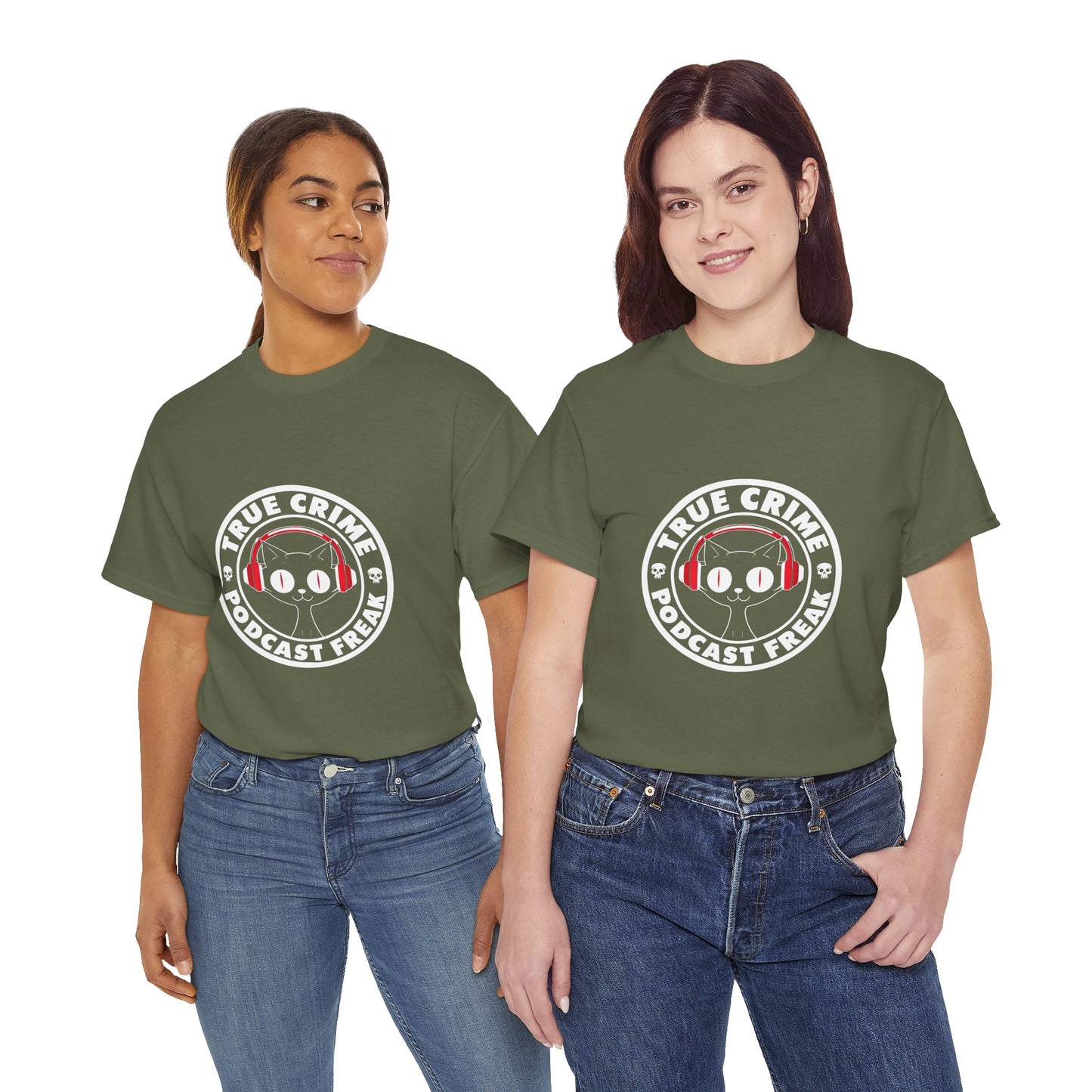 True Crime Podcast Tee — Cat with Headphones Logo