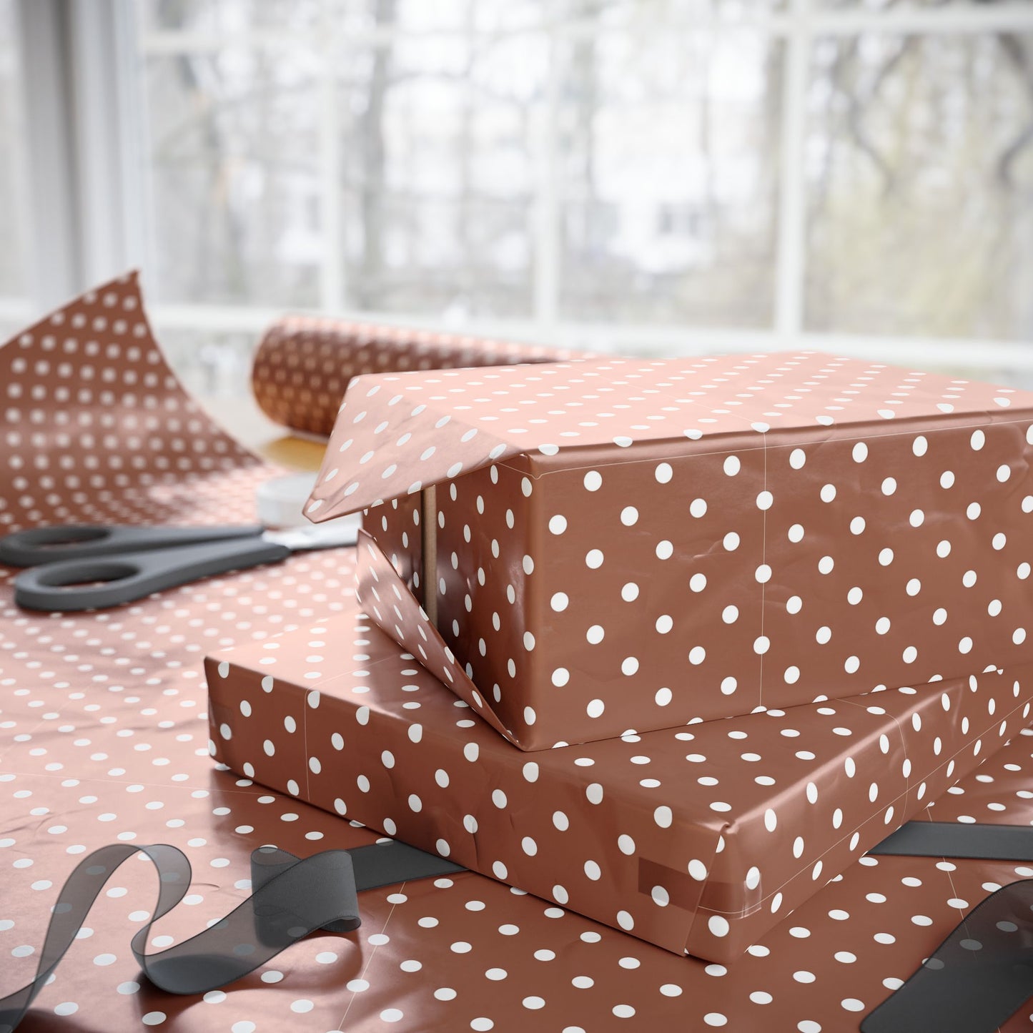 Polka Dot Brown Wrapping Paper Roll — Reversible Holiday & Gift Wrap