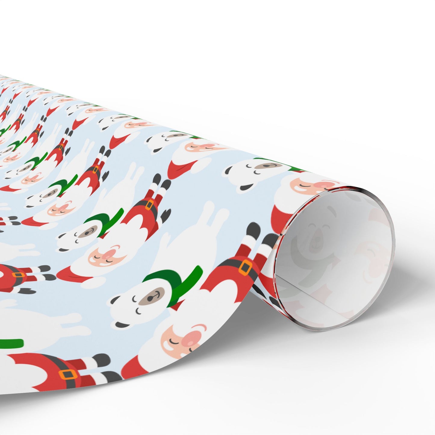 Wrapping Paper — Cute Santa & Polar Bear Holiday Gift Wrap (Festive Blue Roll)