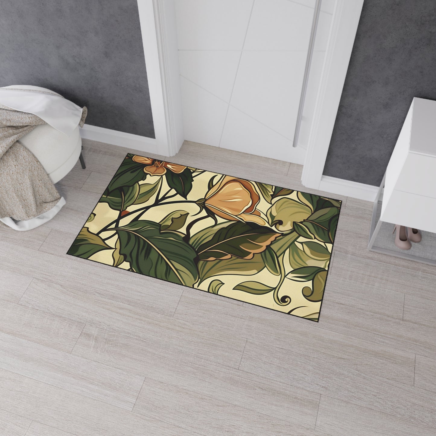 Floral Vine Heavy-Duty Floor Mat — Vintage Botanical Entrance Rug