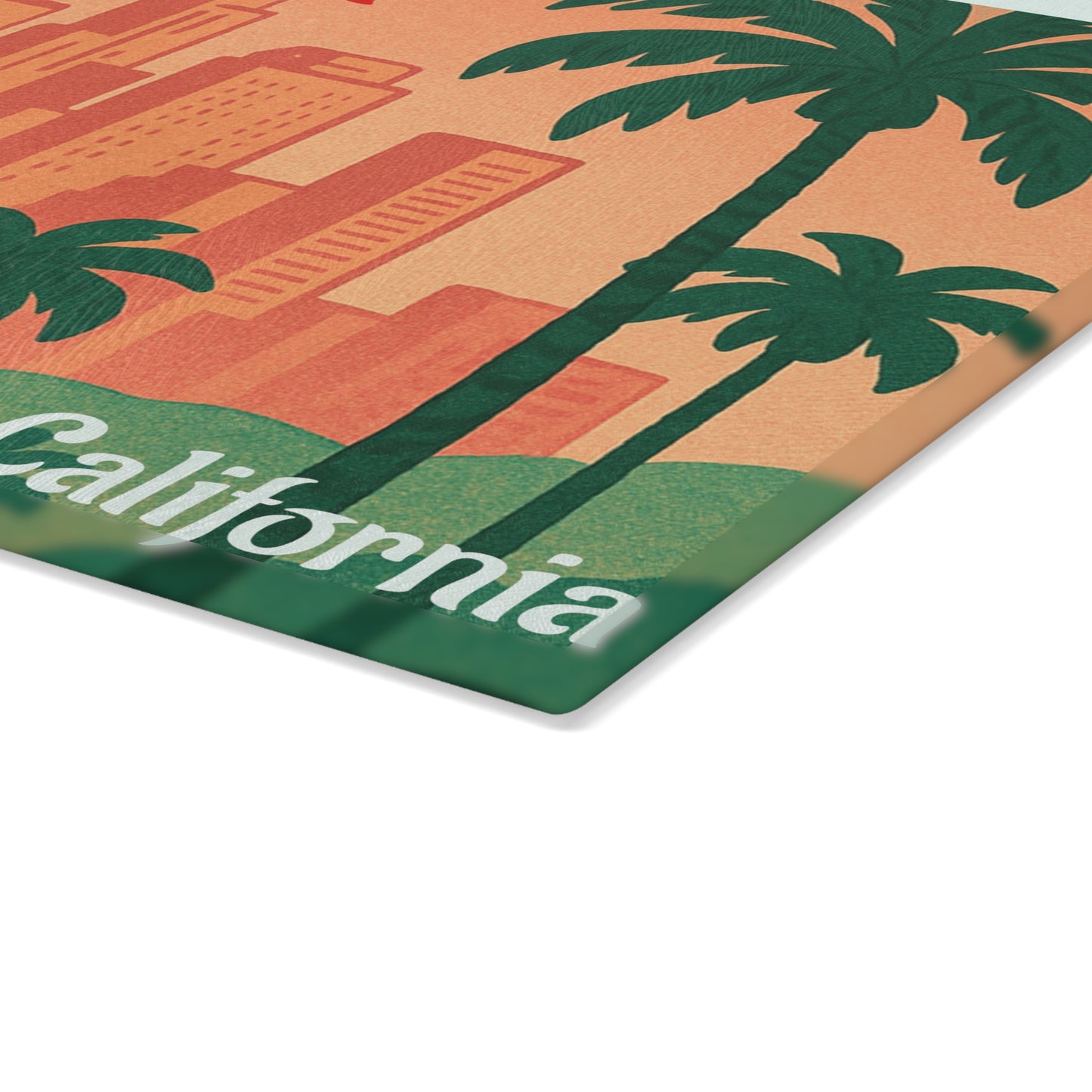 Los Angeles Themed Glass Cutting Board, Home Decor, Kitchen Gift, Housewarming Present, Tropical Kitchenware, Palm Tree Design