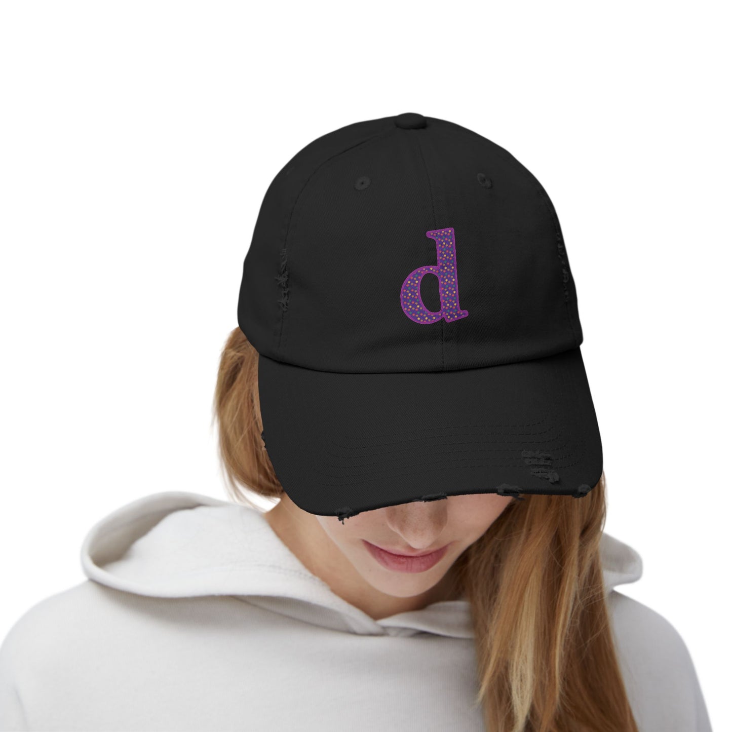Distressed Cap with Purple Letter 'd' - Casual Street Style Hat for Everyday Wear, Gift for Dad, Unisex Fashion Accessory, Trendy [...]