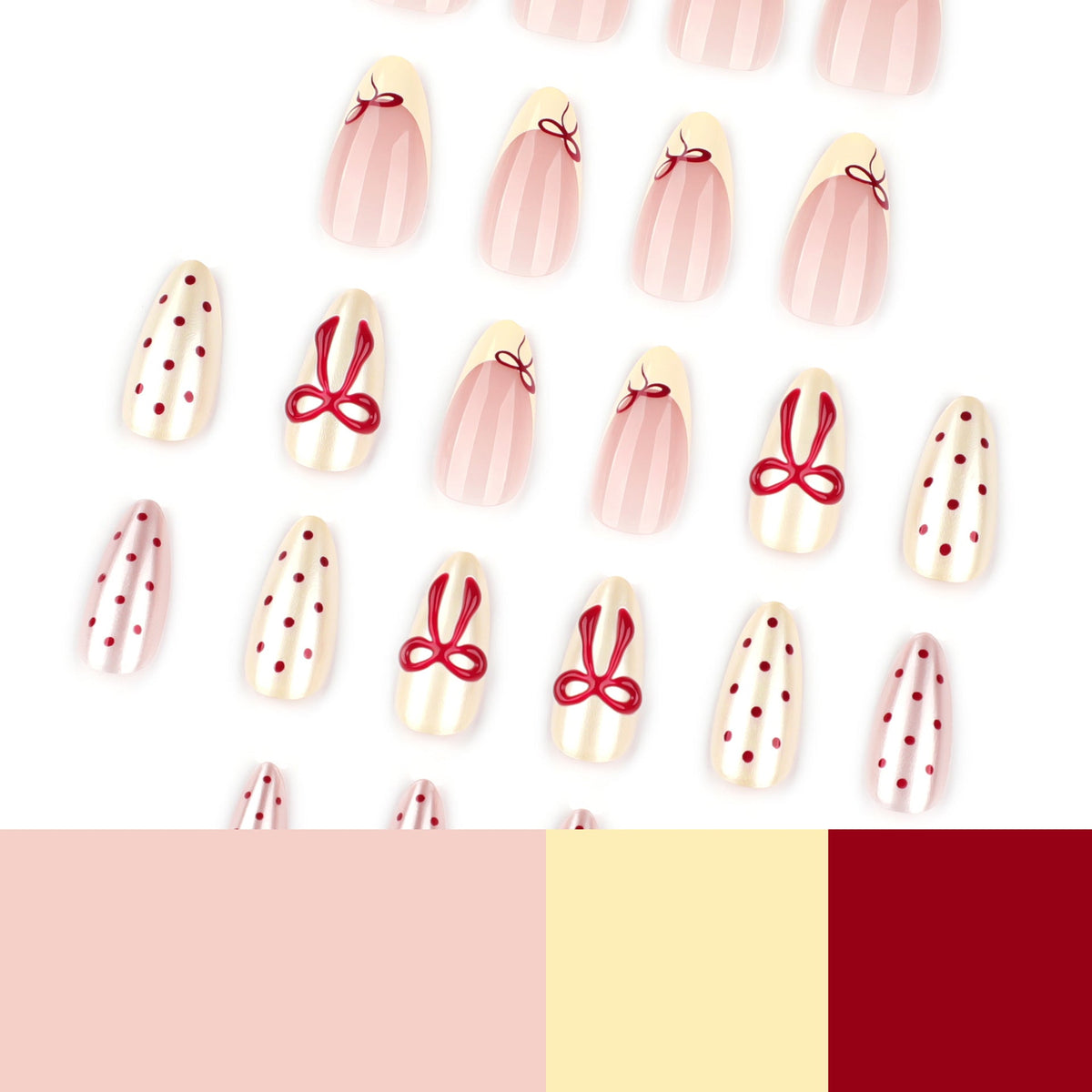 "Cream & Red Bow Polka" - Precision Crafted Press-On Nails – Image 4
