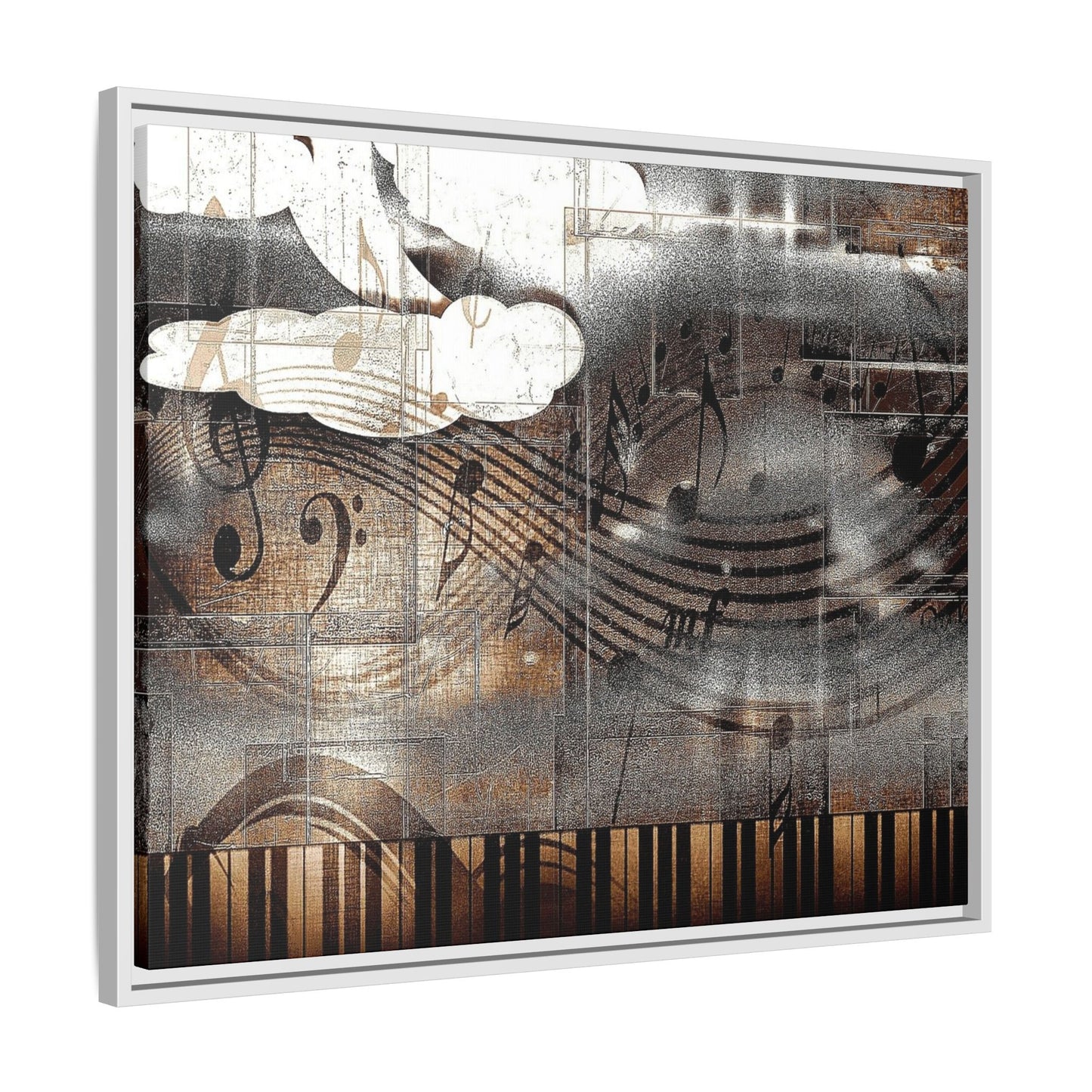Framed Music Notes Canvas Print — Abstract Vintage Piano & Sheet Music Wall Art