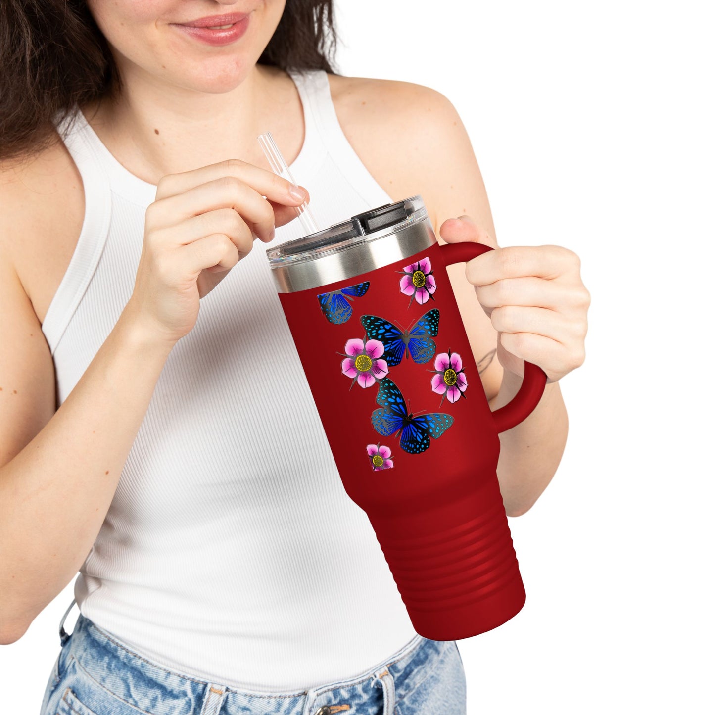Floral Butterfly Insulated Travel Mug, 40oz - Perfect for Nature Lovers, On-the-Go Coffee, Outdoor Adventures, Birthday Gift, [...]