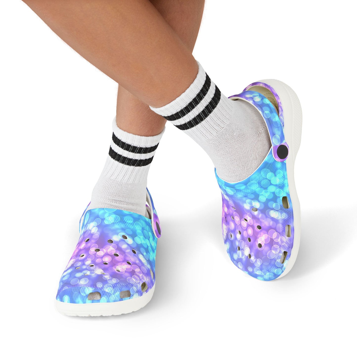 Kids Purple Blue Bokeh Foam Clogs — Comfort EVA Slip-Ons