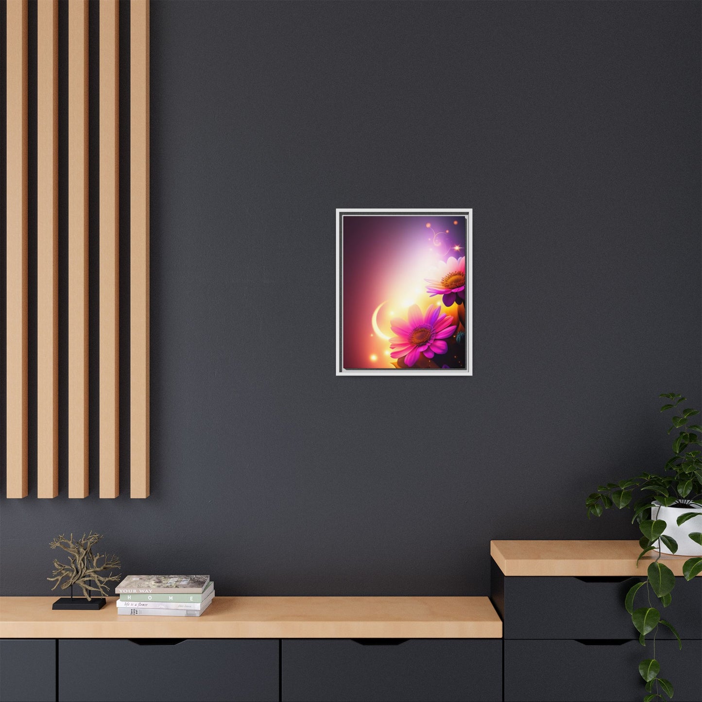 Framed Floral Canvas Art — Pink Daisies Sunset Wall Print