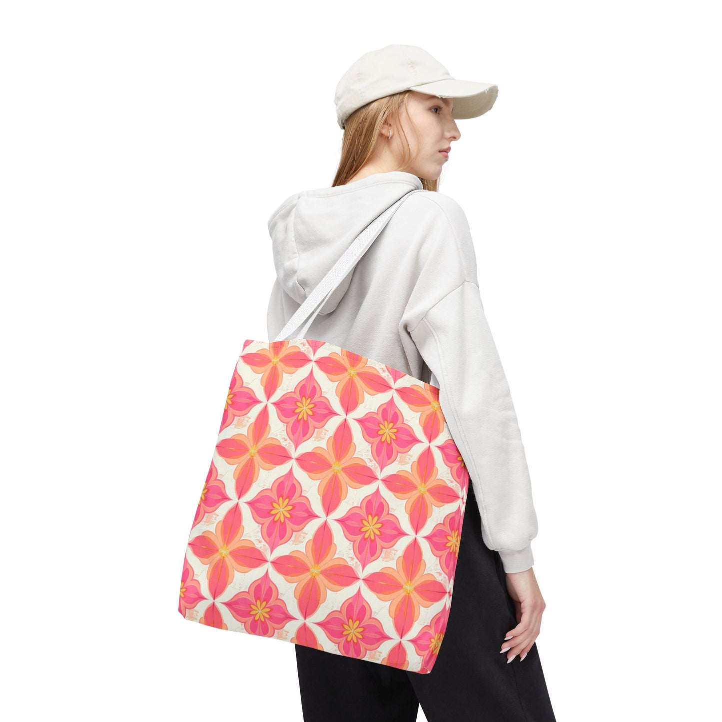 Pink Floral Geometric Tote Bag — All-Over Print Reusable Shopper