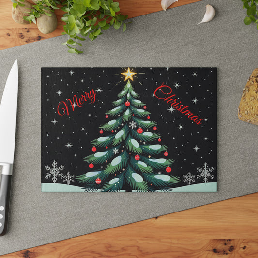 Christmas Tree Glass Cutting Board – "Merry Christmas" Festive Holiday Kitchen Decor