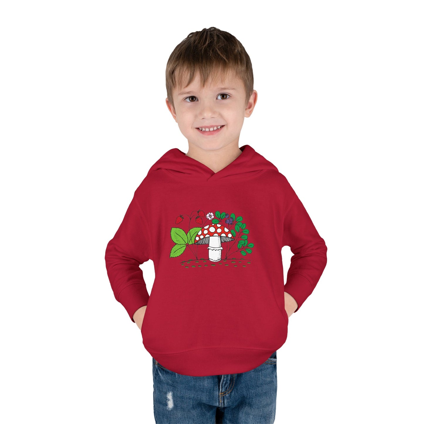 Whimsical Toddler Pullover Fleece Hoodie, Cute Sweater for Kids, Cozy Fall Fashion, Mushroom Design, Halloween Outfit, Gift for Toddlers