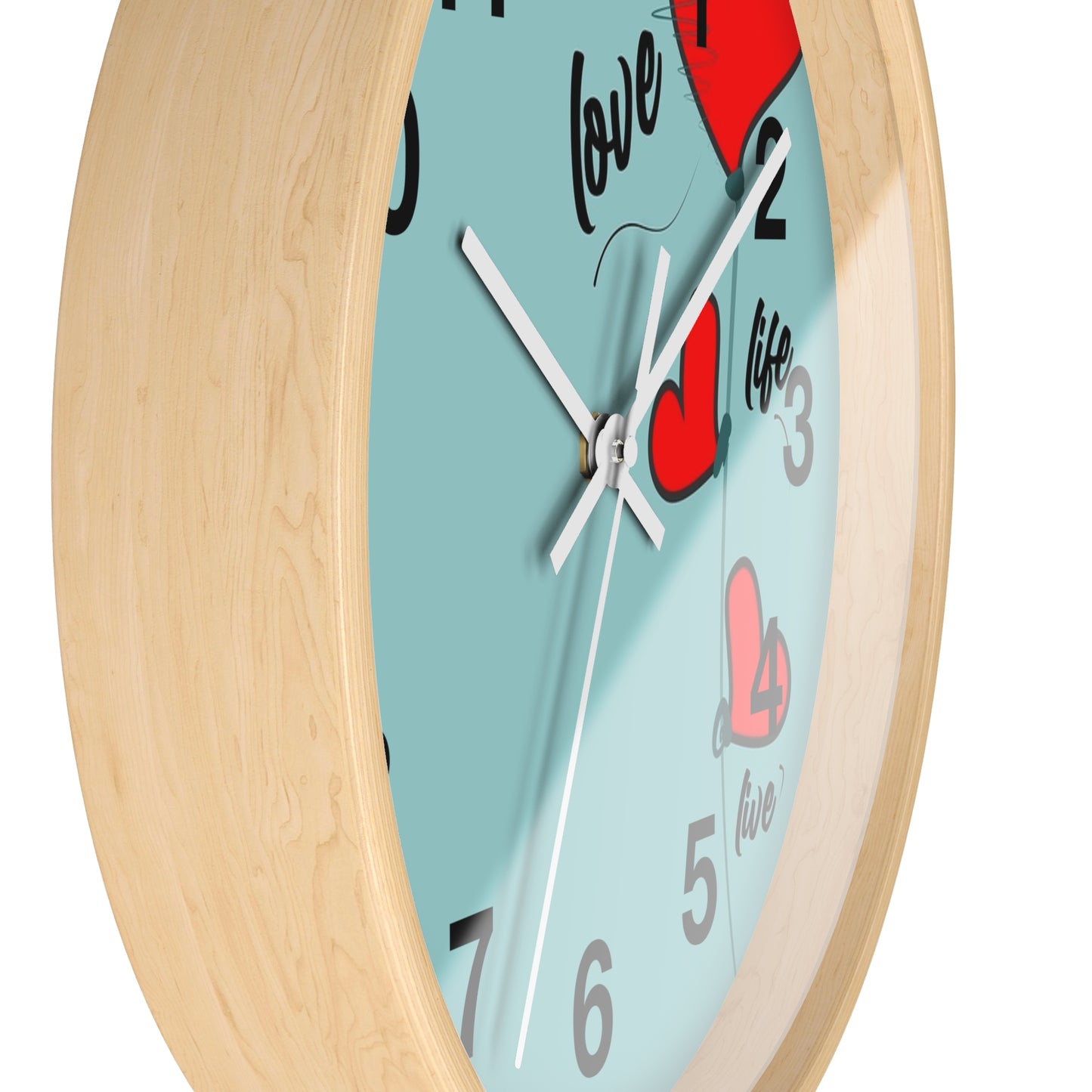 Love Hearts Wall Clock — Retro Teal Clock with Red Hearts & 'Love' Typography