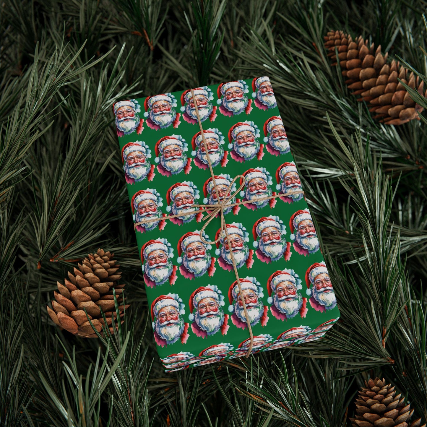 Santa Faces Green Christmas Wrapping Paper Roll