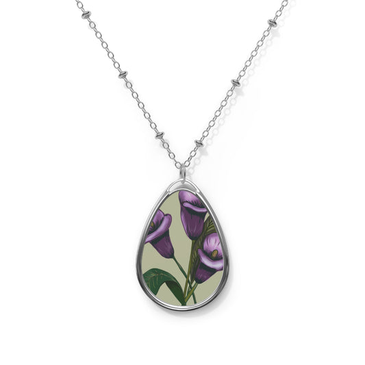 Floral Oval Necklace - Elegant Gift for Her, Mother's Day Jewelry, Nature-Inspired Pendant, Handmade Floral Design, Birthstone Gift