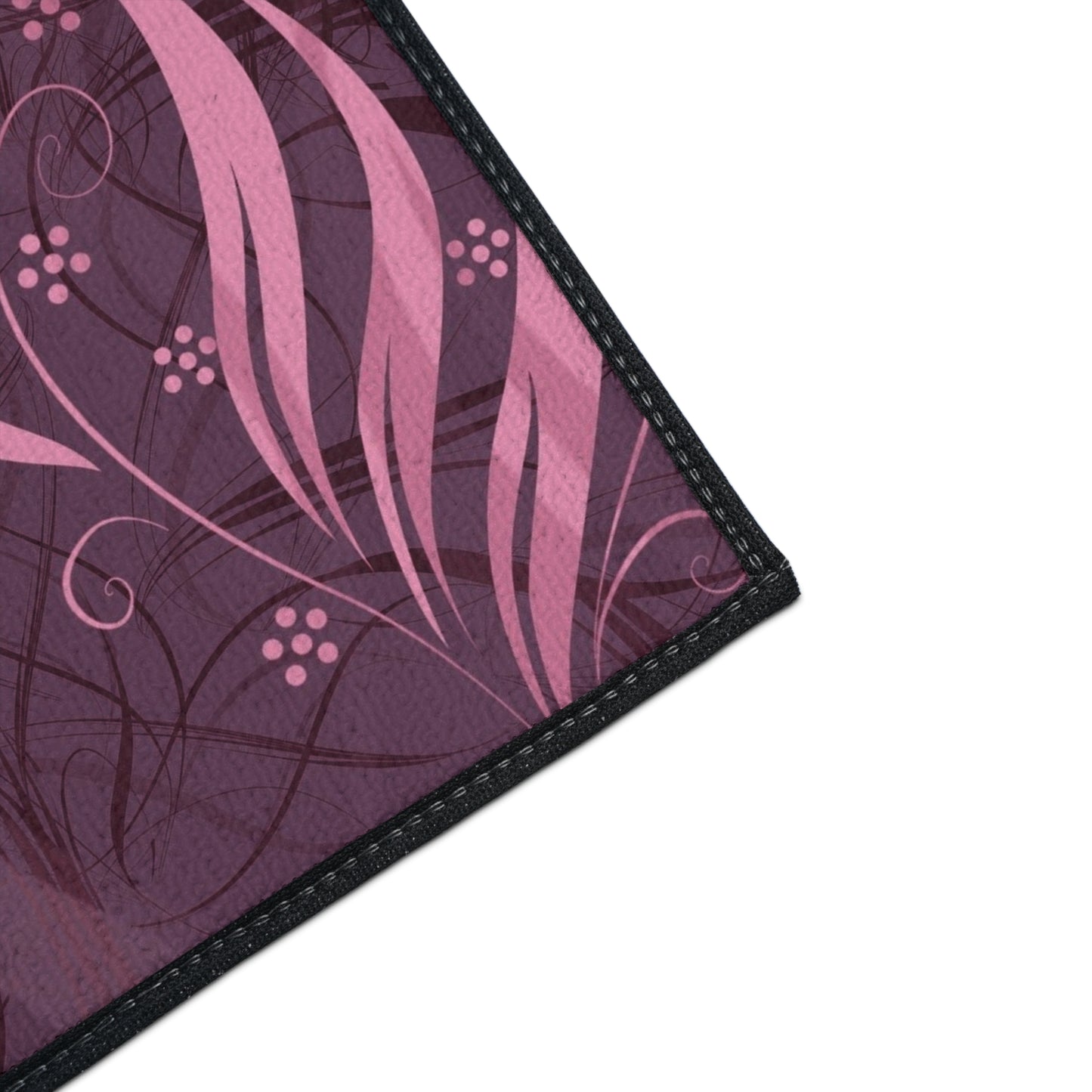 Floral Plum Heavy-Duty Floor Mat — Pink Swirl Entrance Rug