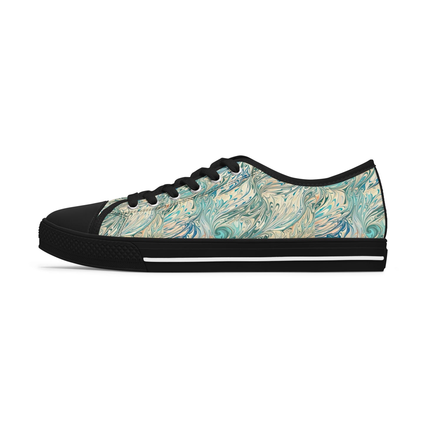 Low Top Sneakers — Teal Swirl Floral Pattern Casual Shoes