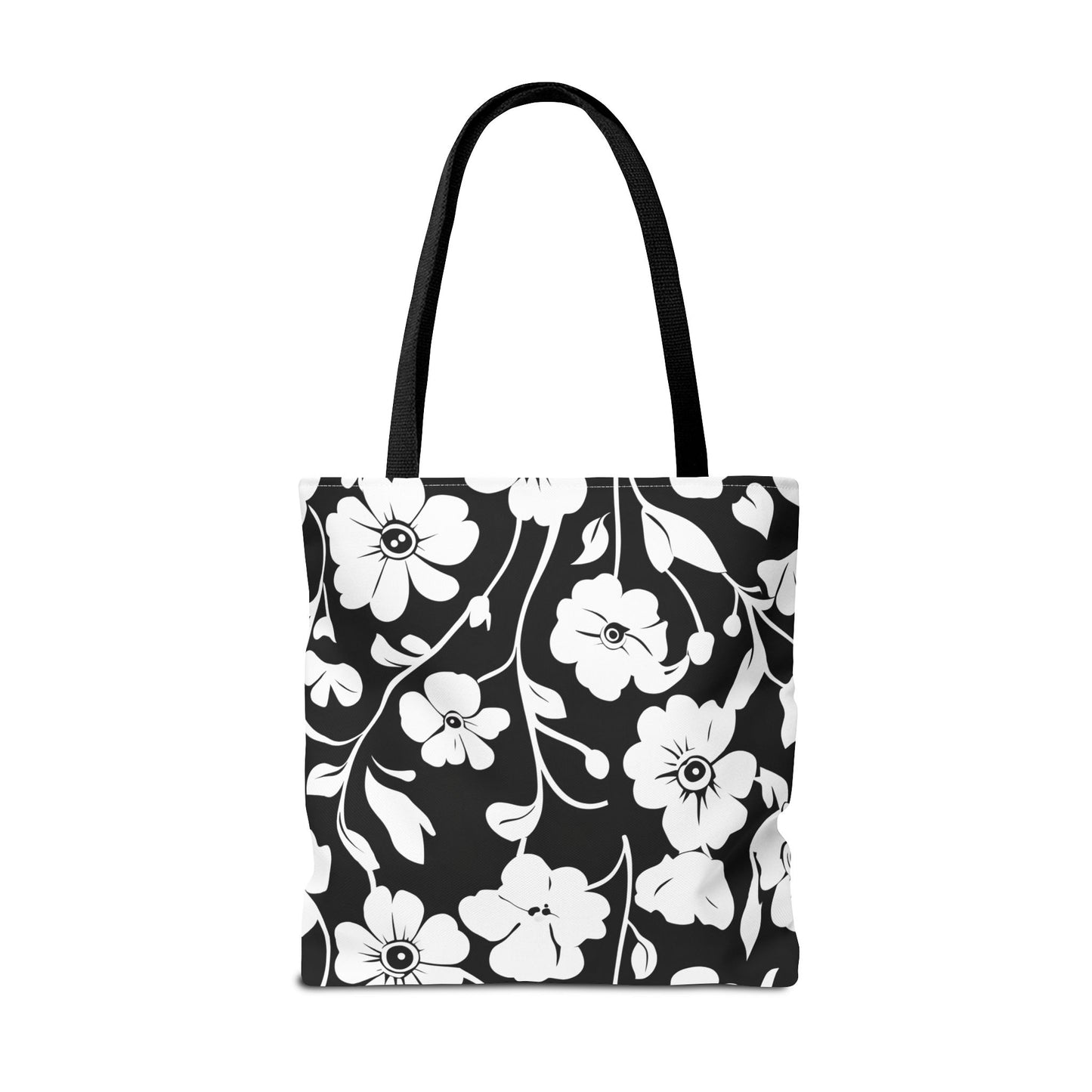 Elegant Floral Tote Bag, Black and White Tote, Eco-Friendly Shopping Bag