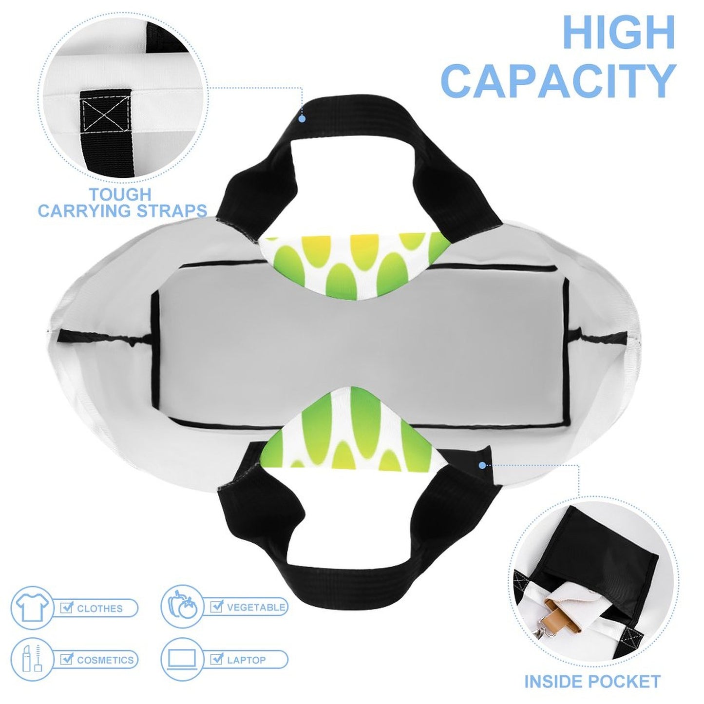 Large One Shoulder Shopping Bag Rainbow Dots