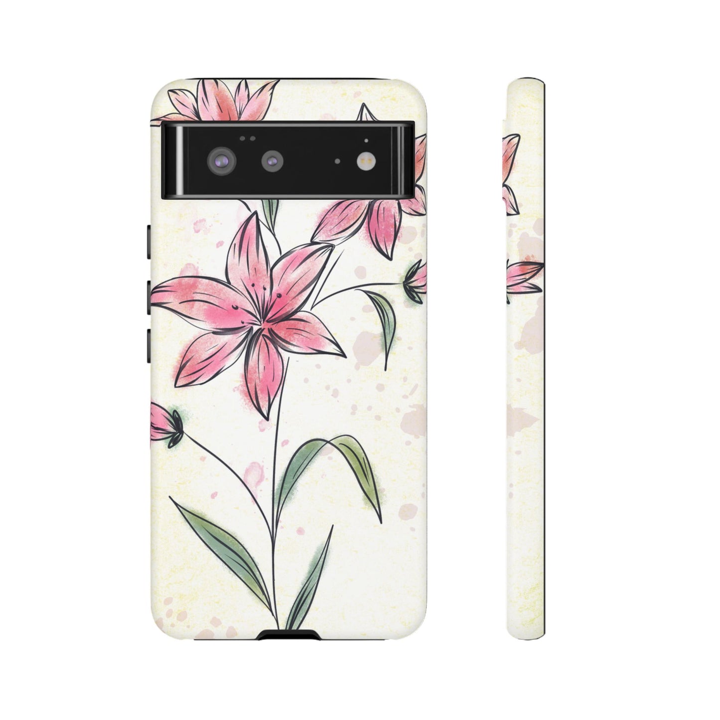 Floral Phone Case with Elegant Pink Lilies, Cute Floral Accessories, Phone Protection, Gift for Her, Stylish Cell Phone Cover