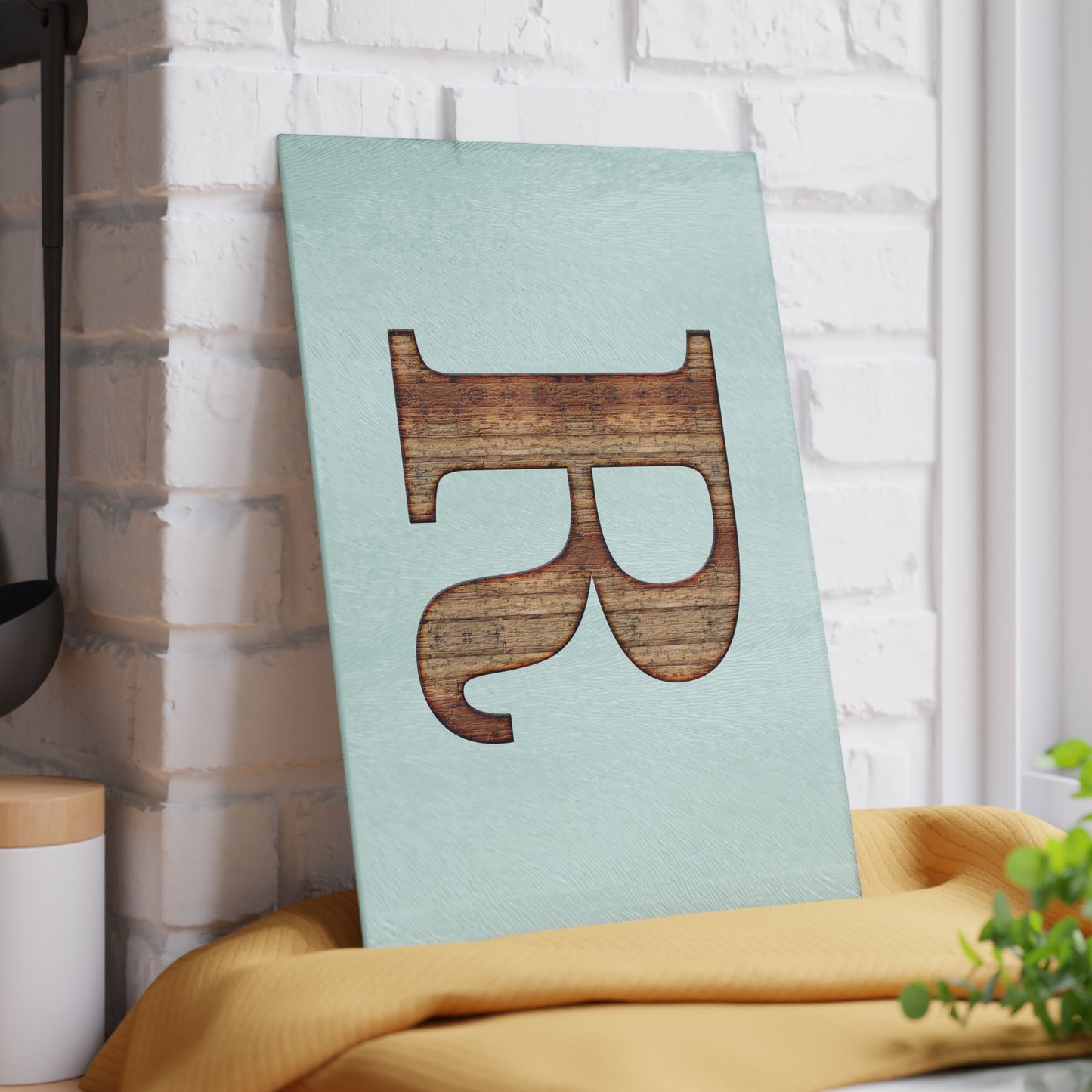 Monogram Glass Cutting Board – Rustic Wood Letter R on Mint
