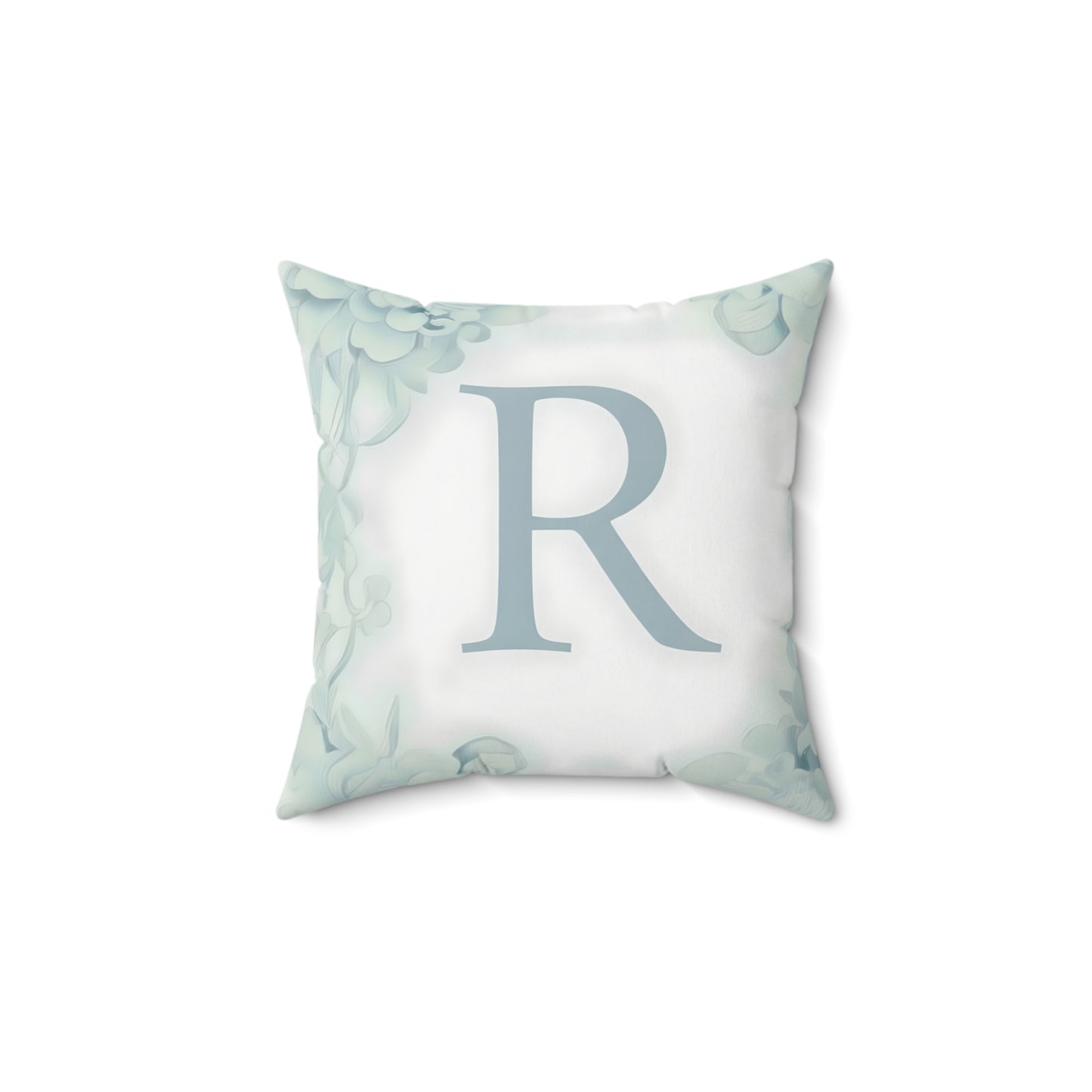 Monogram R Floral Throw Pillow - Pastel Green Decorative Accent