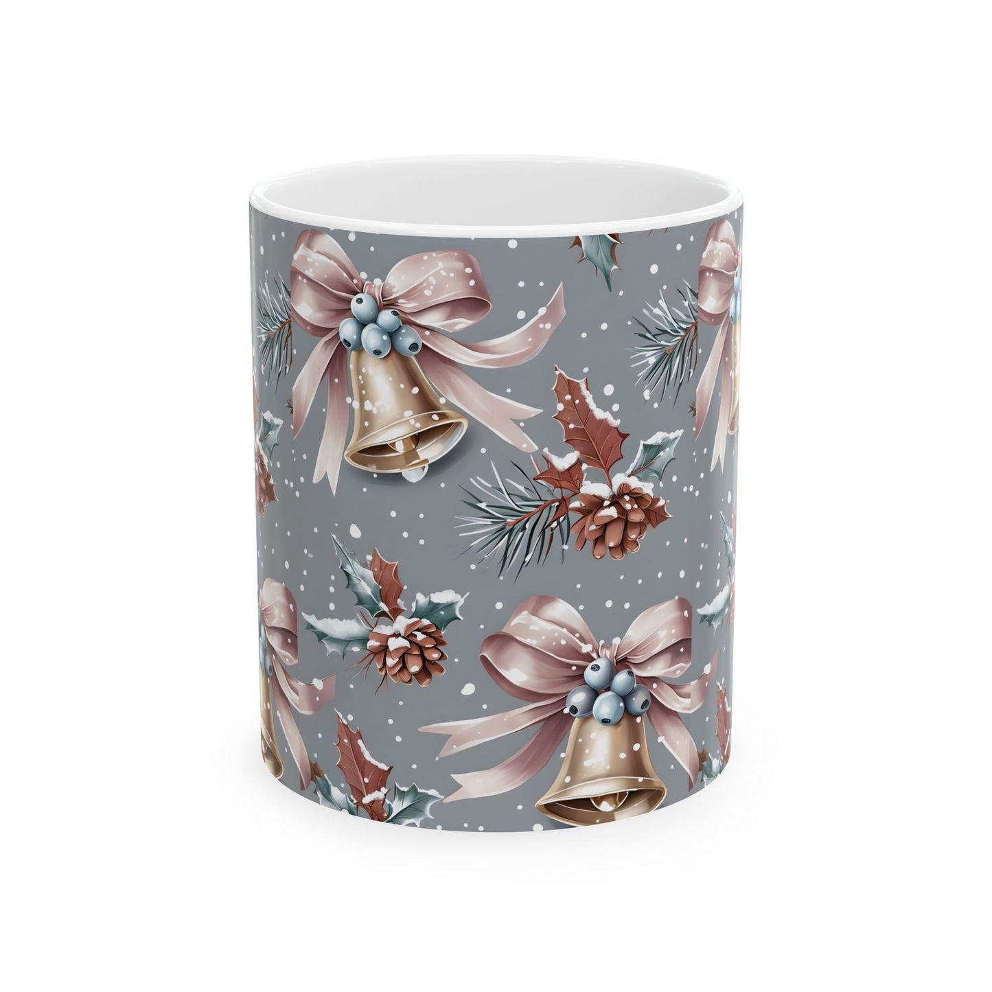 Festive Holiday Ceramic Mug, Christmas Gift, Winter Decor, Bell Design, Cozy Coffee Cup, Seasonal Beverage Container