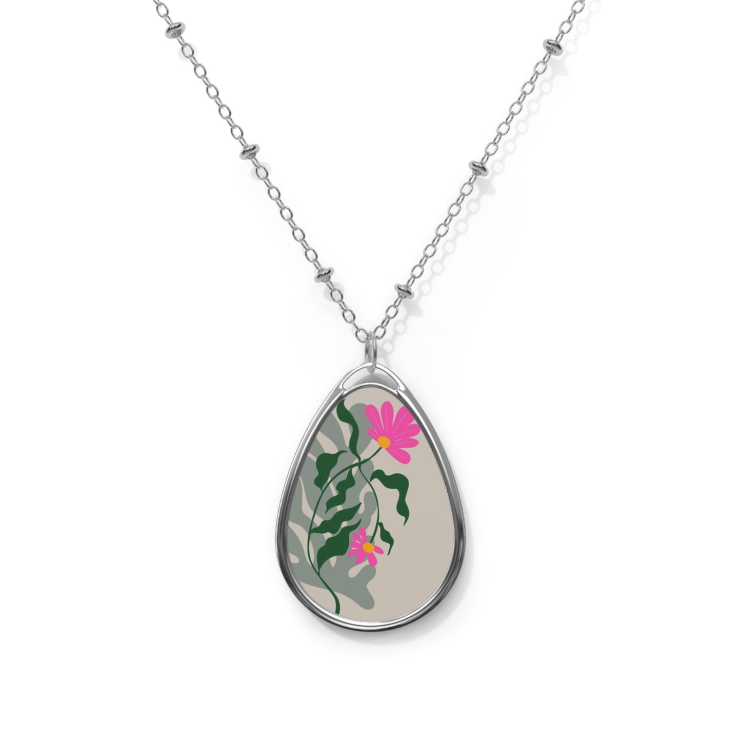 Floral Oval Necklace, Nature-Inspired Jewelry, Gift for Her, Boho Chic Pendant, Everyday Wear, Anniversary, Birthday