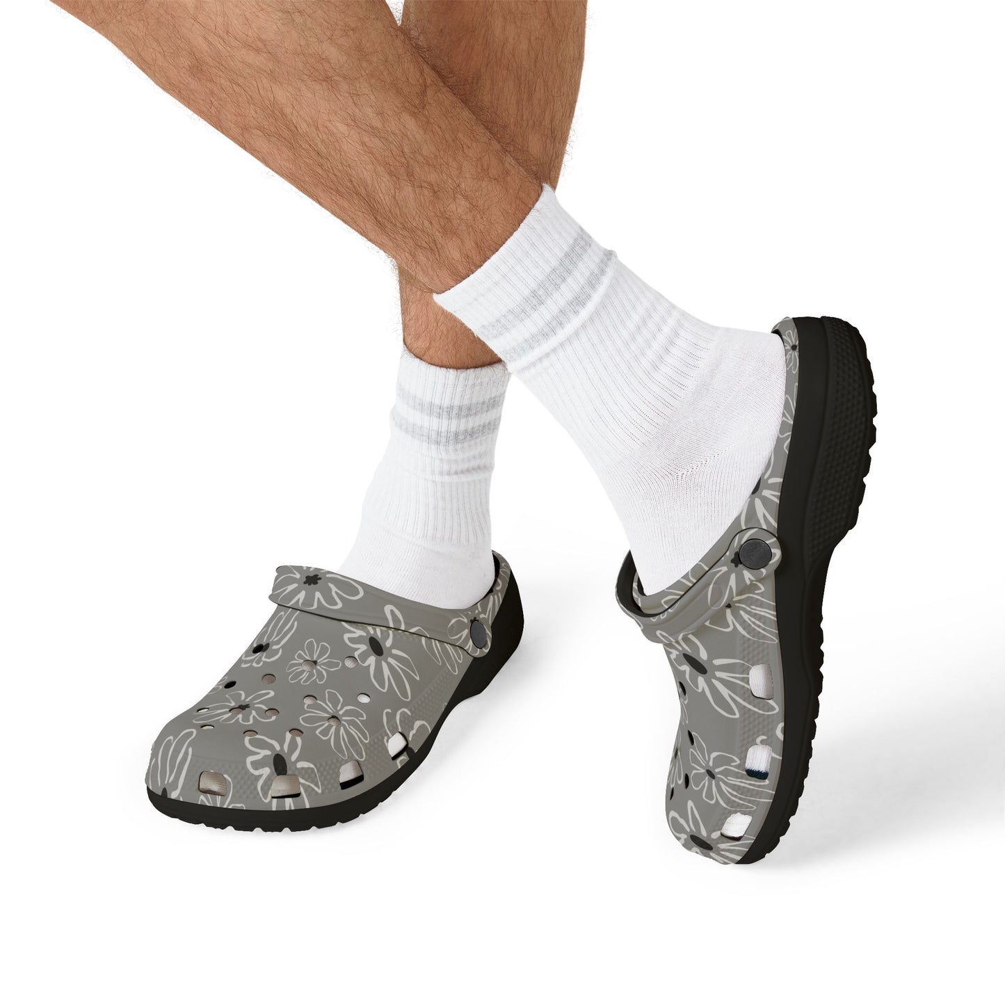Gray Floral EVA Foam Clogs — Lightweight Garden & Casual Slip-On Shoes