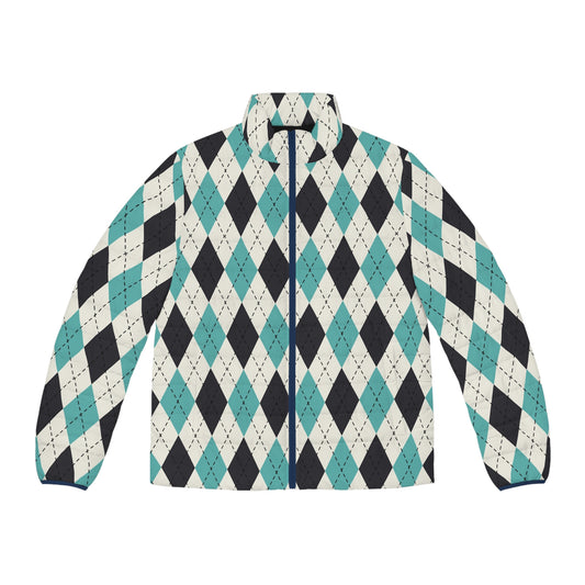 Men's Stylish Argyle Puffer Jacket, Trendy Winter Outerwear, Fashionable Layering Piece, Warm Casual Jacket, Perfect for Holiday Gifting