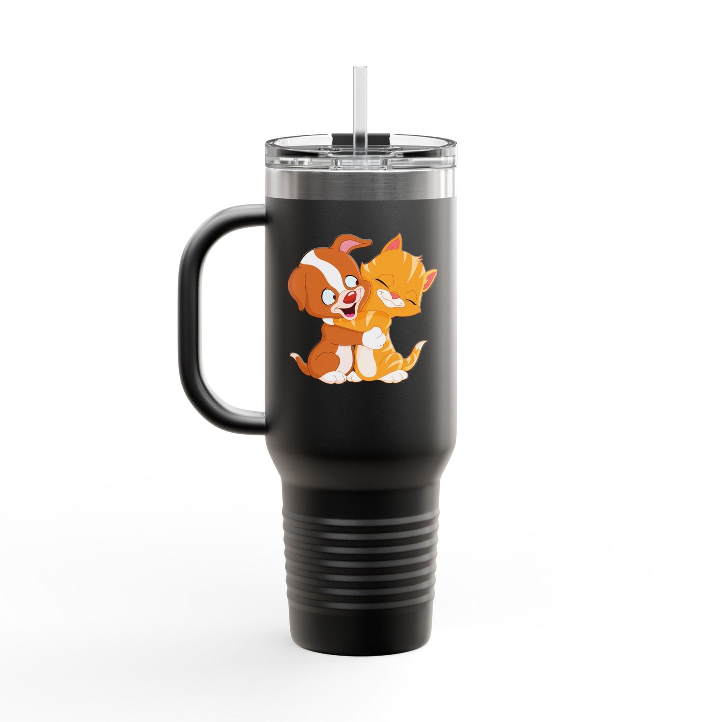 Whimsical Pet Love Insulated Travel Mug, Cute Animal Travel Mug, 40oz Coffee Cup, Dog Cat Drinkware, Funny Gift for Pet Lovers