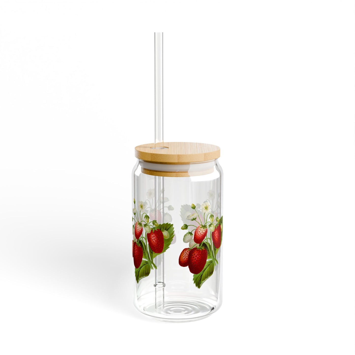 Strawberry-Painted Sipper Glass, Eco-Friendly Drinkware for Smoothies, Juices, Gifts for Mom, Summer Parties, Kitchen Decor