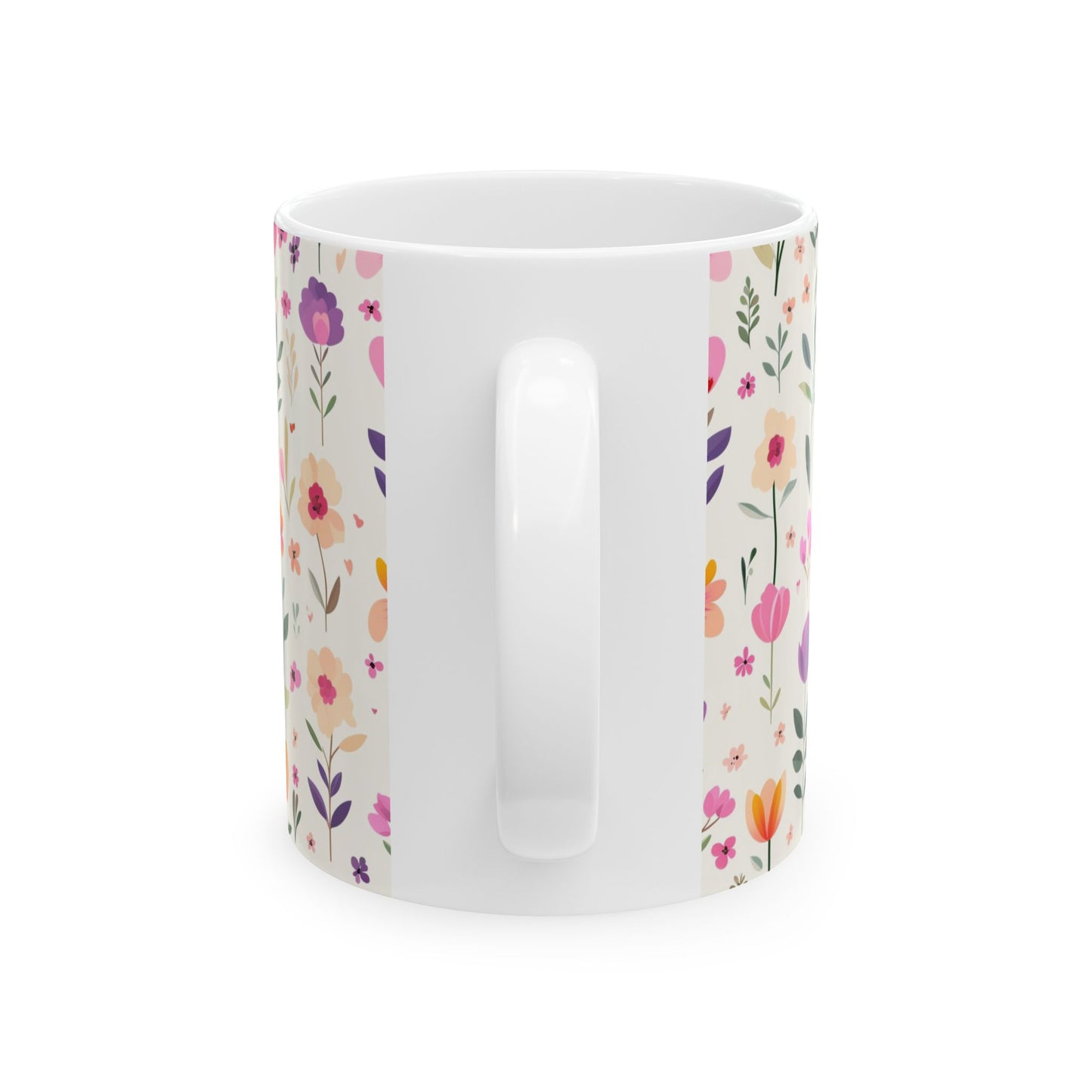 Floral Pattern Ceramic Mug — Pink Spring Flowers 11oz & 15oz