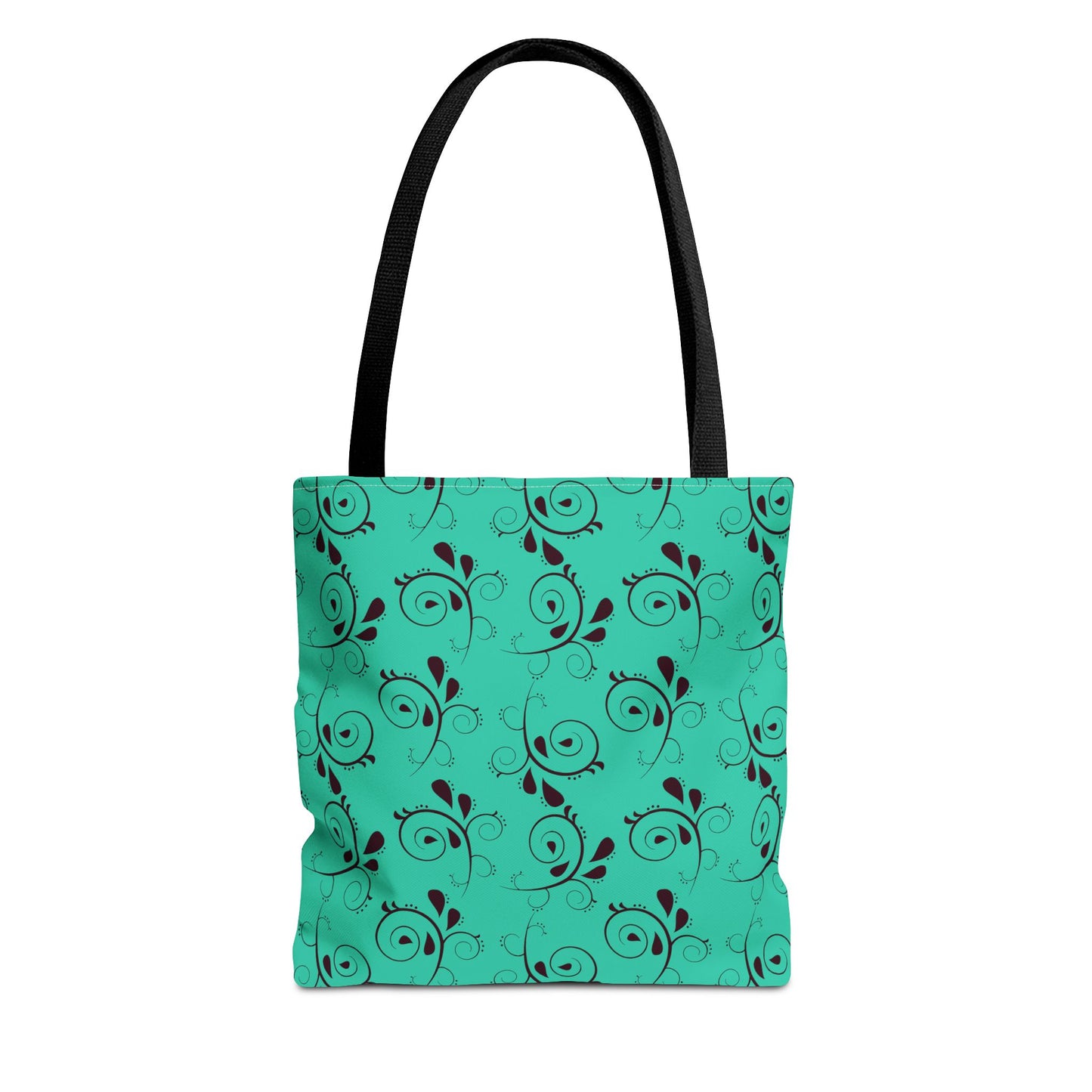 Turquoise Floral Swirl Tote Bag – All-Over Print Stylish Shopping Bag