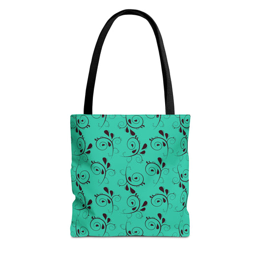 Turquoise Floral Swirl Tote Bag – All-Over Print Stylish Shopping Bag