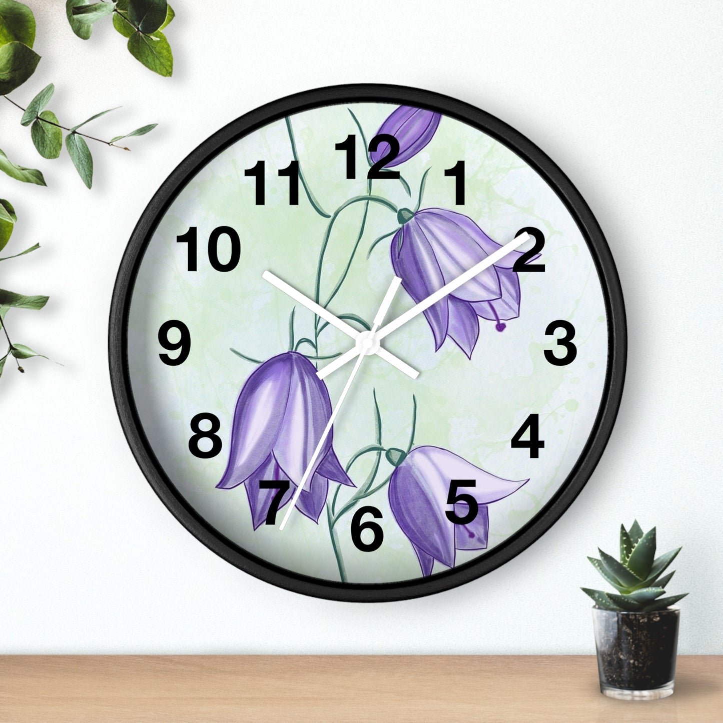 Floral Wall Clock with Purple Blooms, Elegant Home Decor, Timeless Gift, Botanical Wall Art, Perfect for Mother's Day, Spring Decor